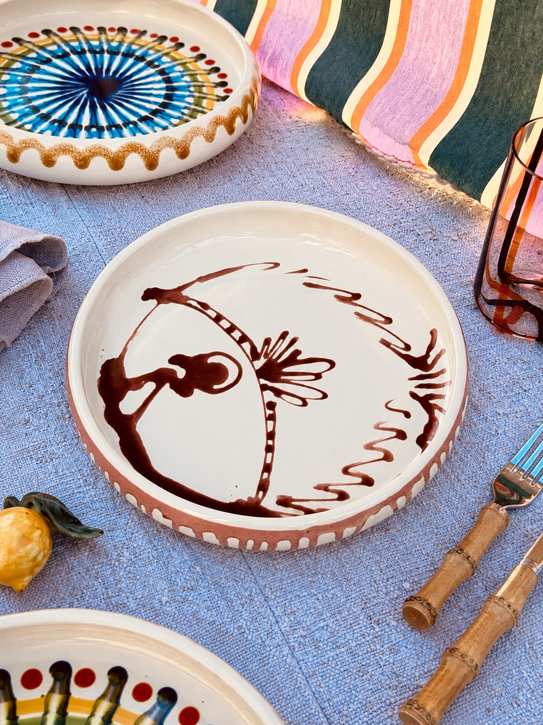 Italian Ceramic Pasta Plate 25cm | Handbemaltes Pesce Design "Unikat"