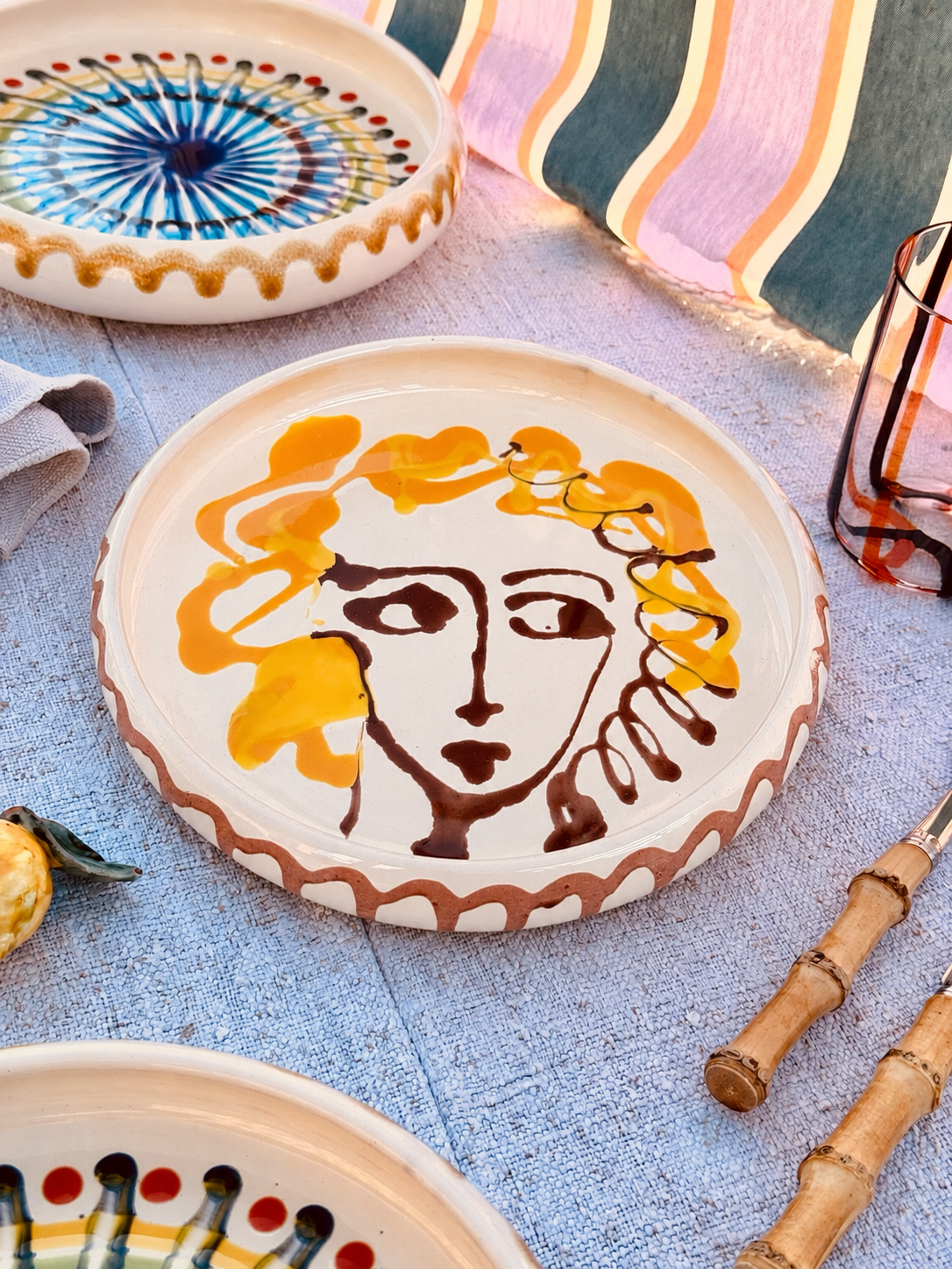 Italian Ceramic Pasta Plate 25cm | Handbemaltes Viso Design "Unikat"