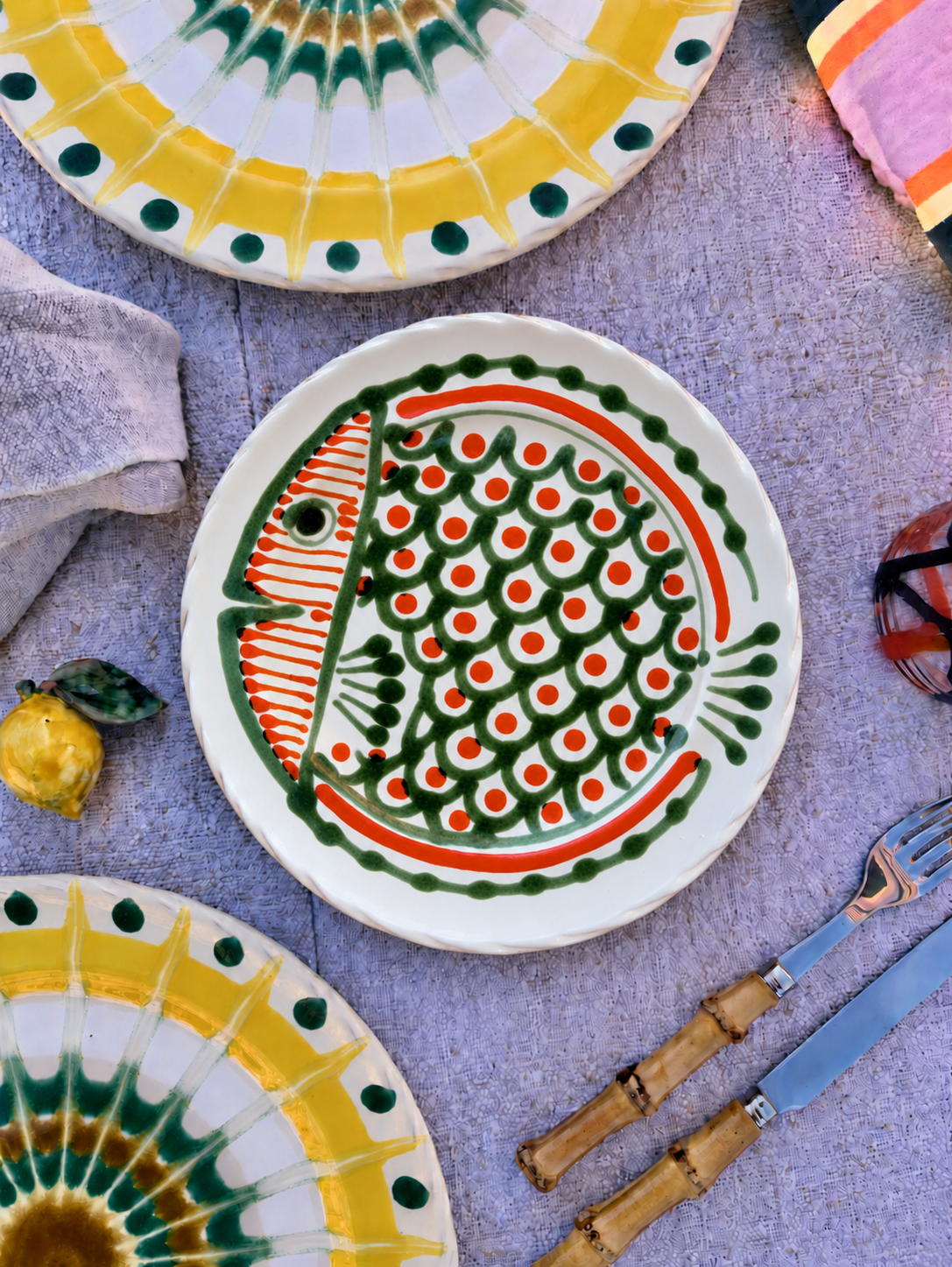 Handmade Italian Antipasti Plate 20 cm | Small Ceramic Plate Pesce Design