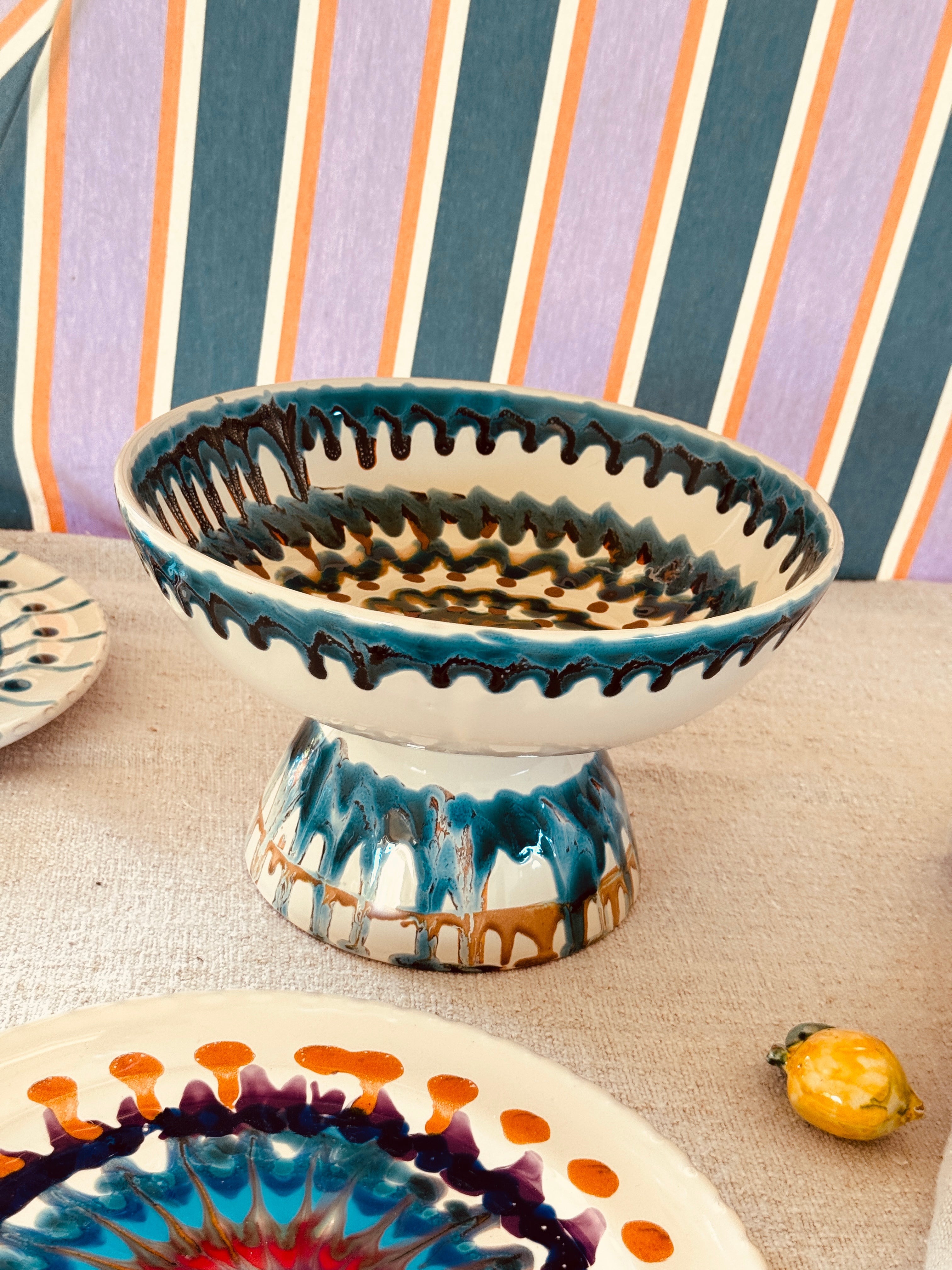 Riviera Footed HIgh Bowl 26 cm | Handmade Italian Ceramic Unique Piece