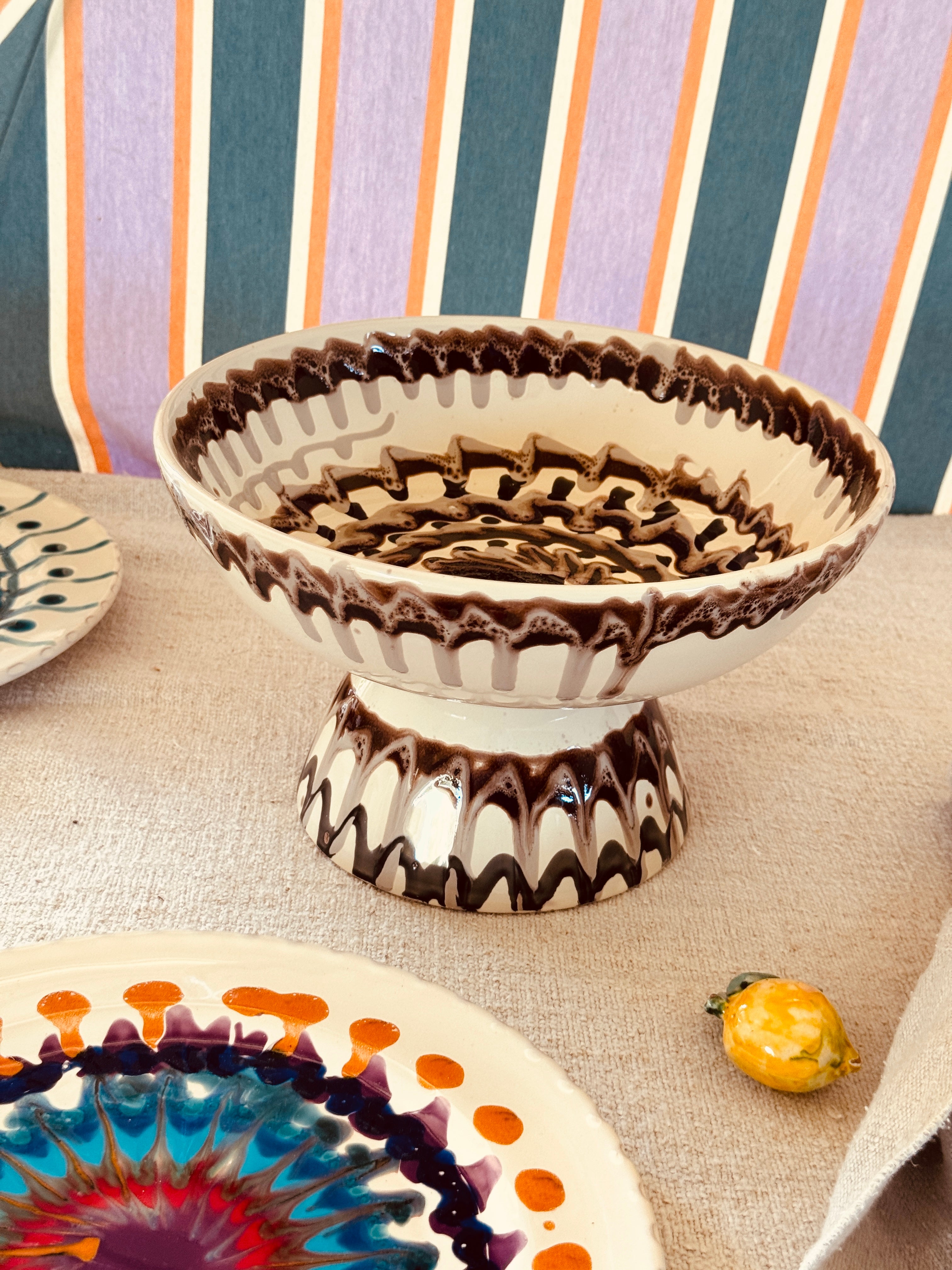Riviera Footed HIgh Bowl 26 cm | Handmade Italian Ceramic Unique Piece