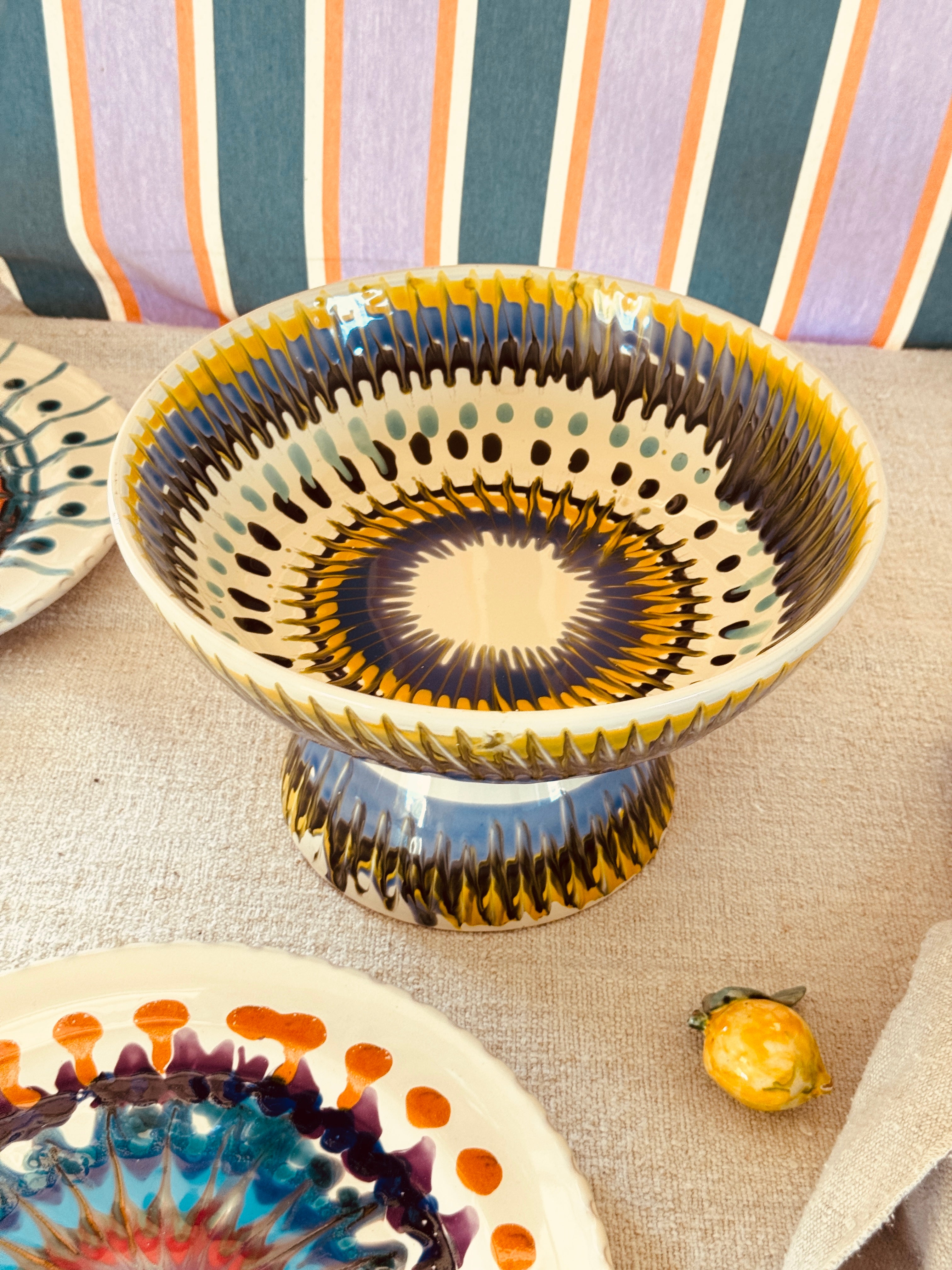 Riviera Footed HIgh Bowl 26 cm | Handmade Italian Ceramic Unique Piece
