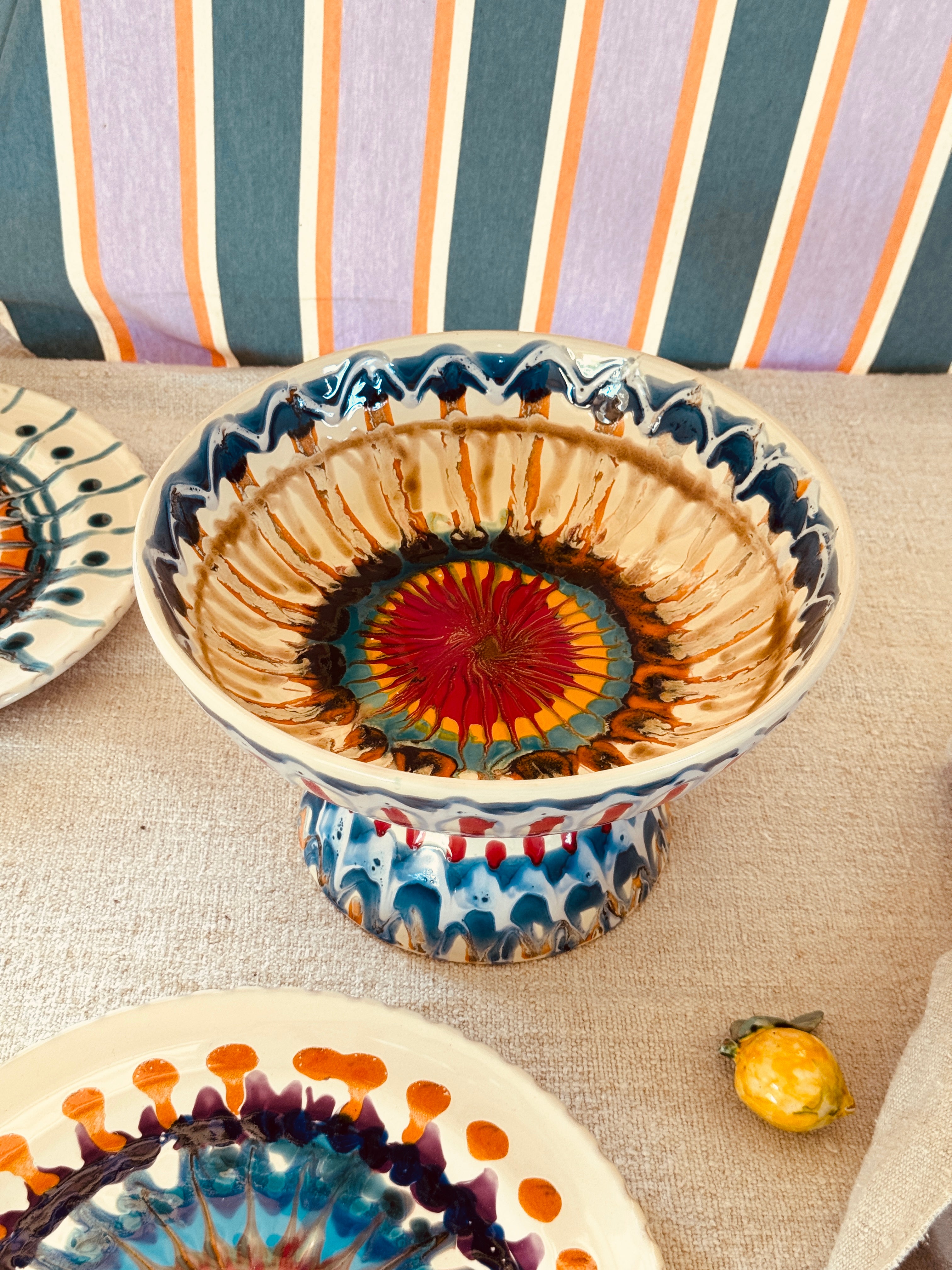 Riviera Footed HIgh Bowl 26 cm | Handmade Italian Ceramic Unique Piece