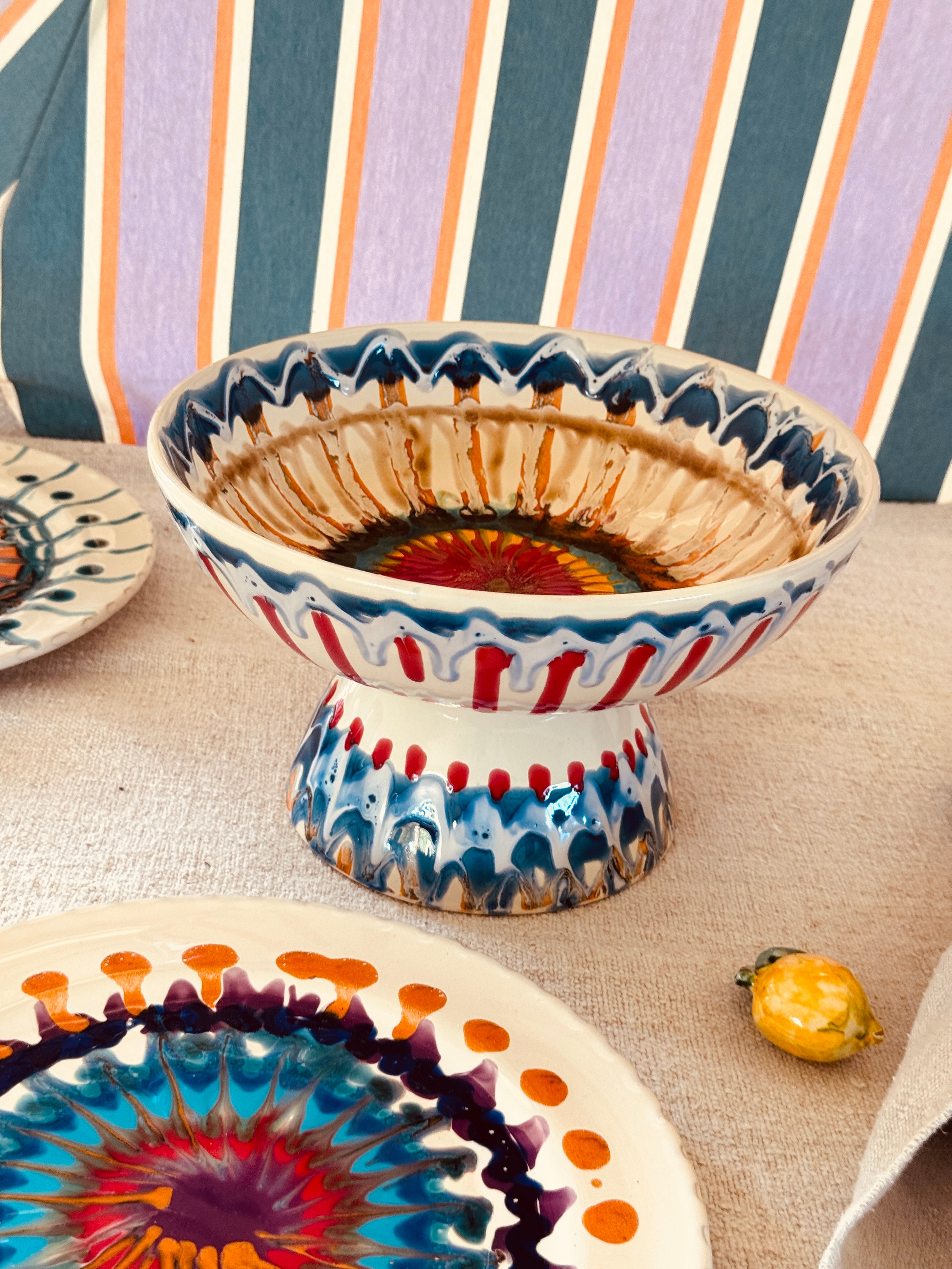 Riviera Footed HIgh Bowl 26 cm | Handmade Italian Ceramic Unique Piece