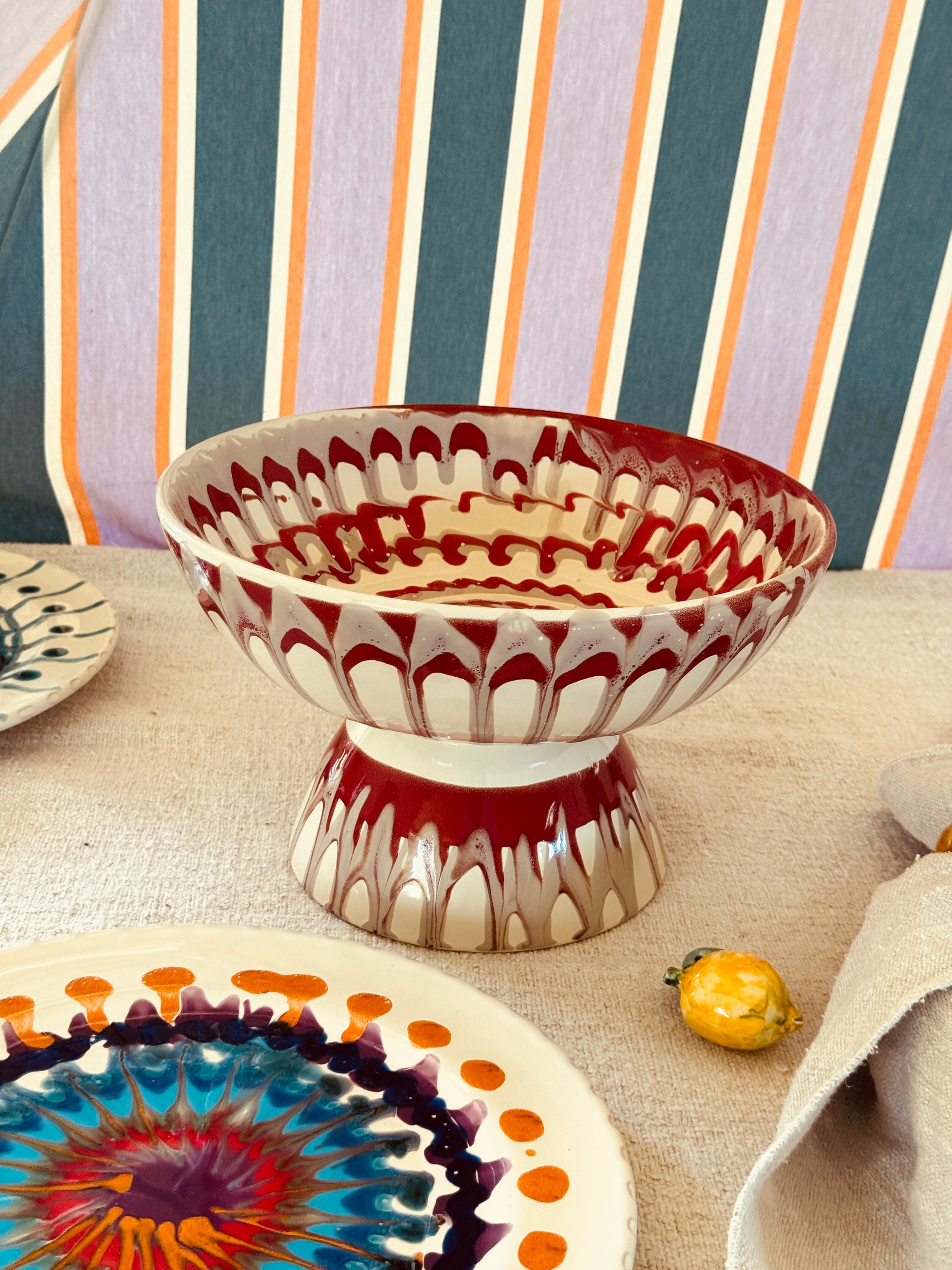 Riviera Footed HIgh Bowl 26 cm | Handmade Italian Ceramic Unique Piece