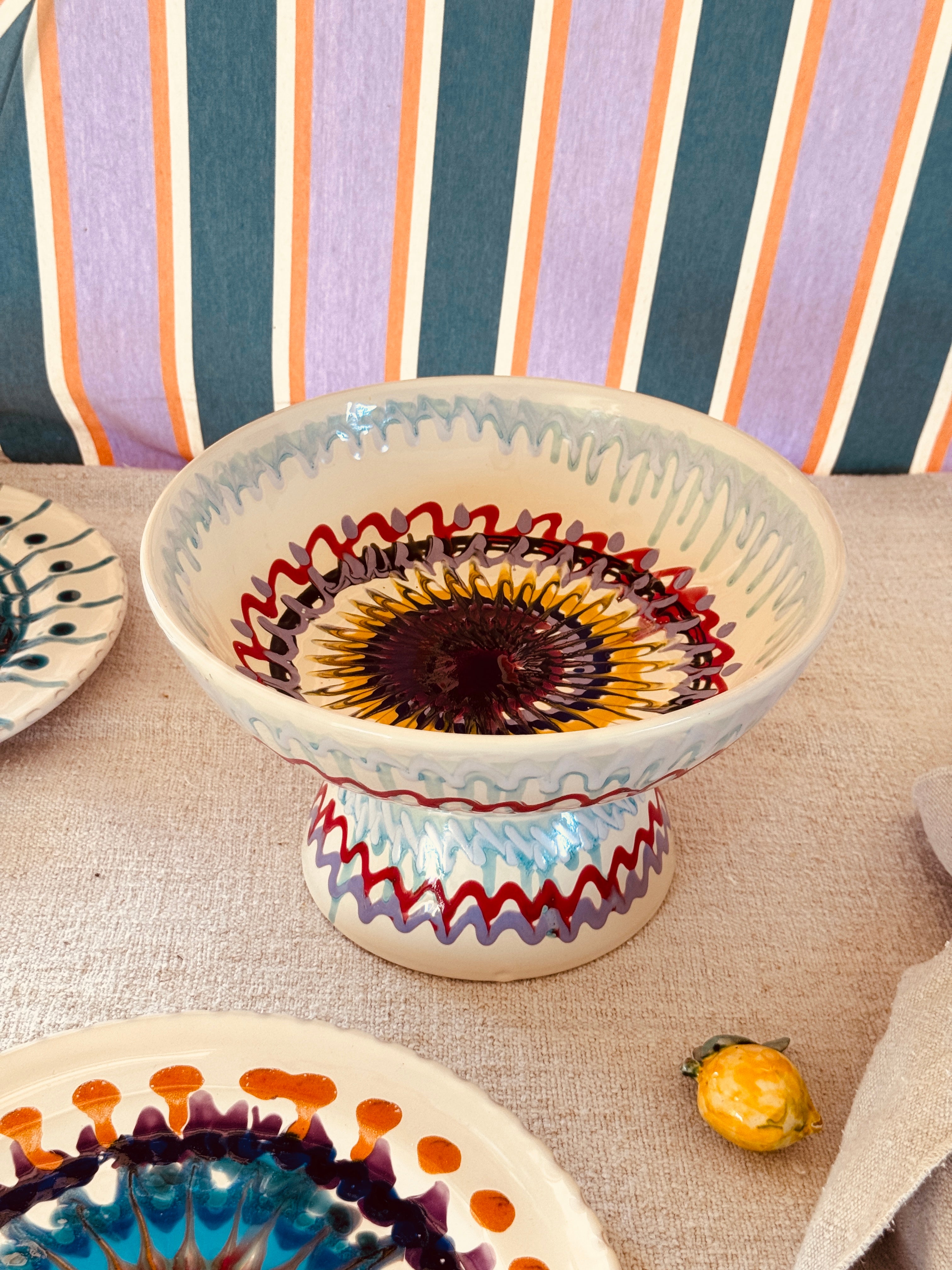 Riviera Footed HIgh Bowl 26 cm | Handmade Italian Ceramic Unique Piece