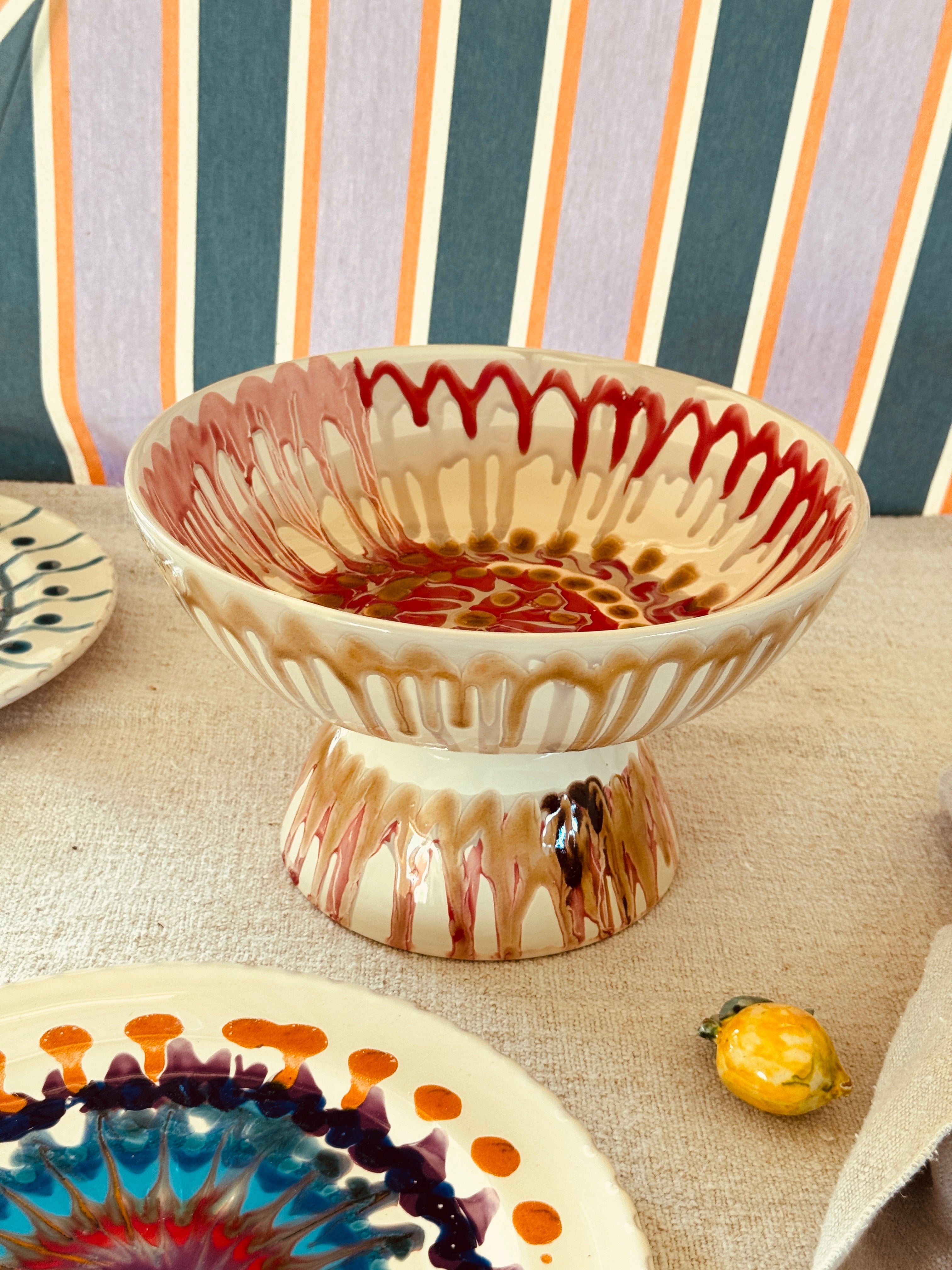 Riviera Footed HIgh Bowl 26 cm | Handmade Italian Ceramic Unique Piece