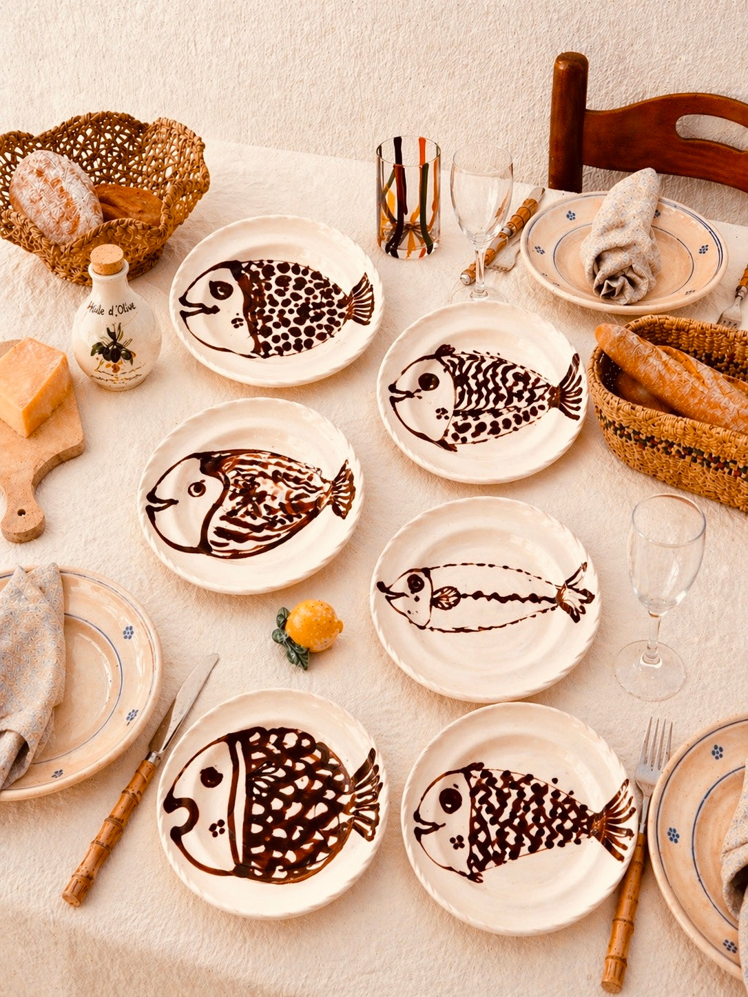 Handgefertigte Antipasti Teller 20 cm | 6er Set (Unikat "Pesce" Mix)