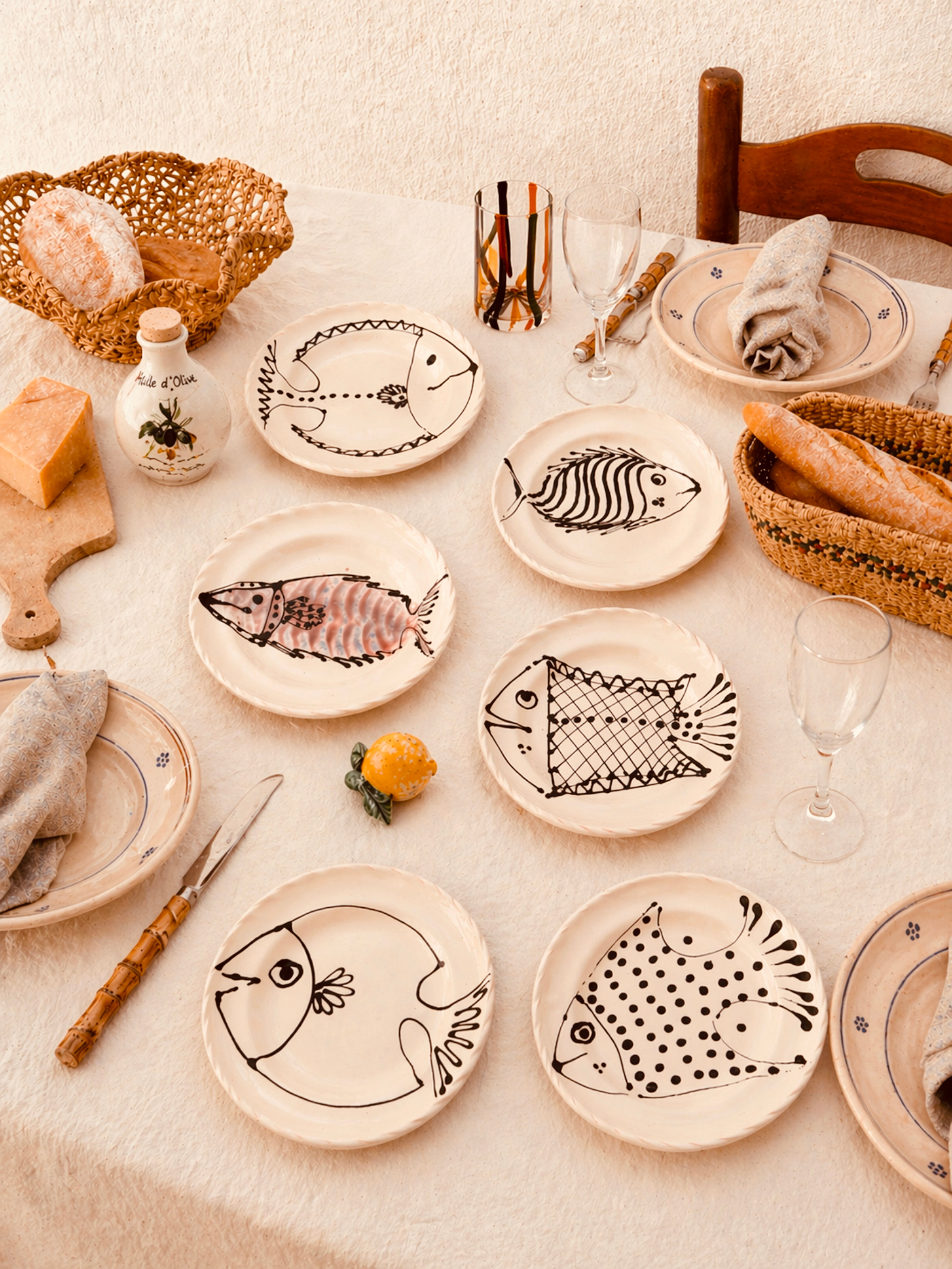 Handmade Italian Antipasti Plates 20 cm | Set of 6 "Pesce Mix" (Unique Set)