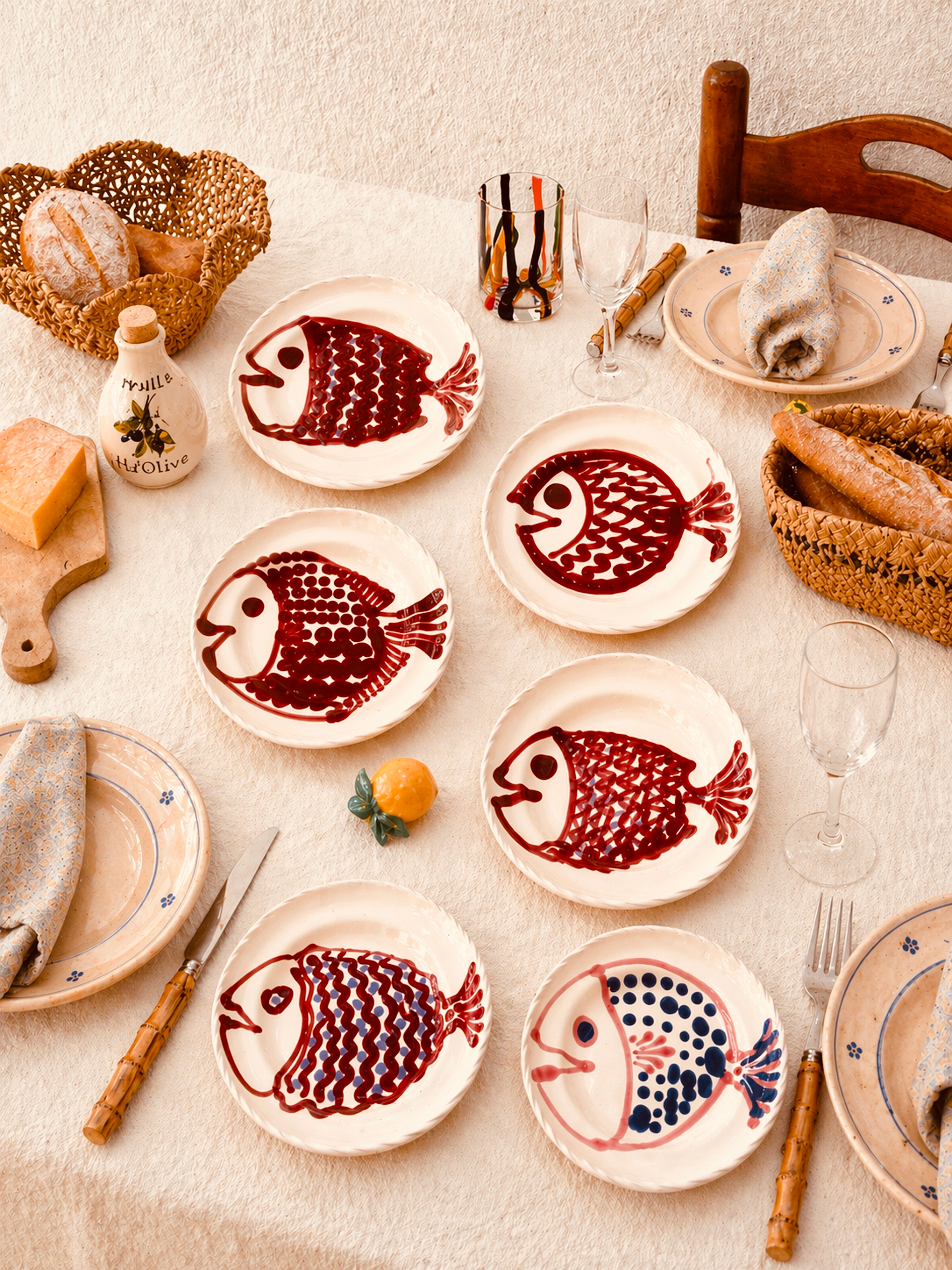 Handgefertigte Antipasti Teller 20 cm | 6er Set (Unikat "Pesce" Mix)