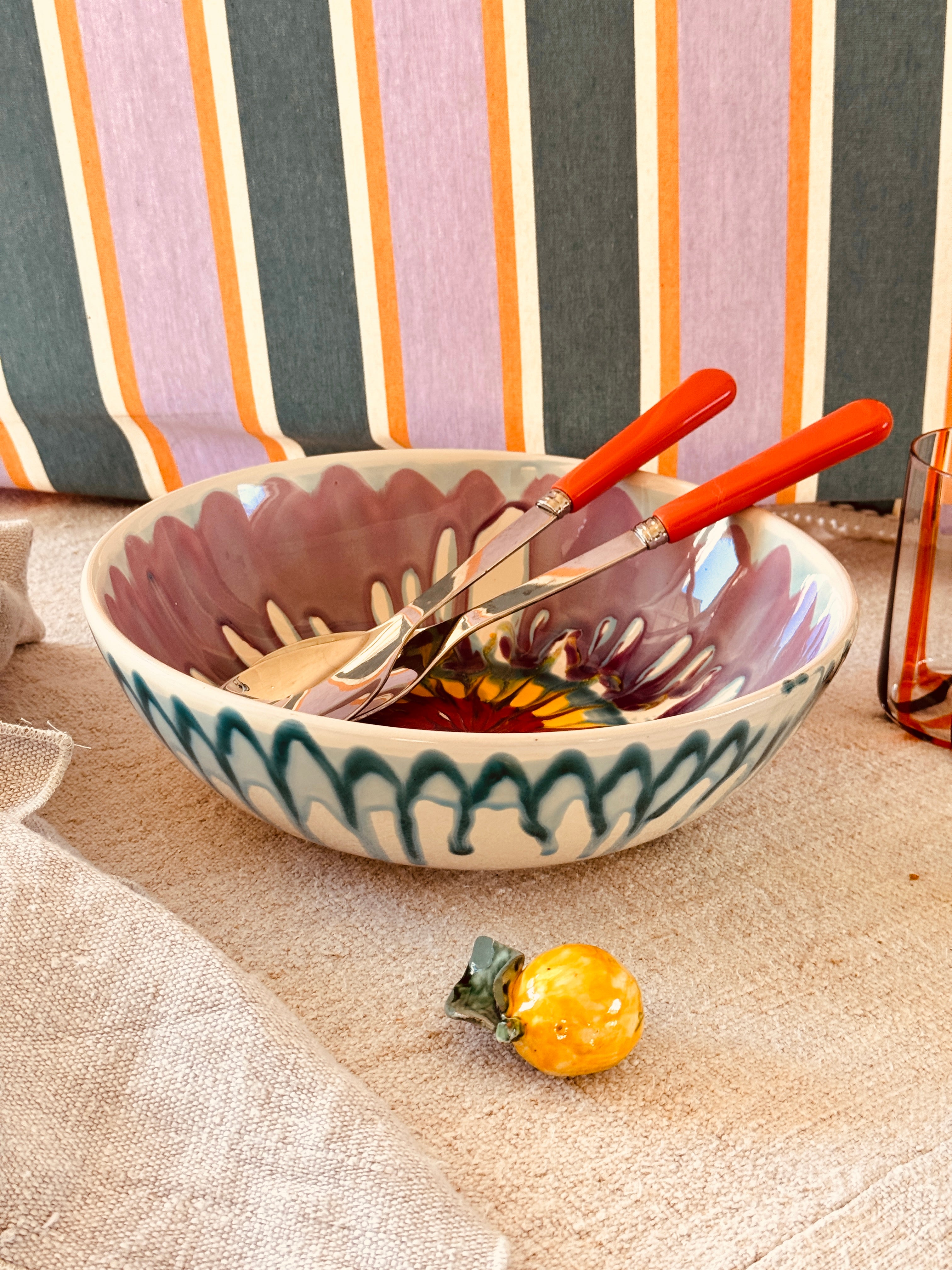 Handgefertigte Salatschüssel 26 cm | Keramik Servierschale (Unikat)