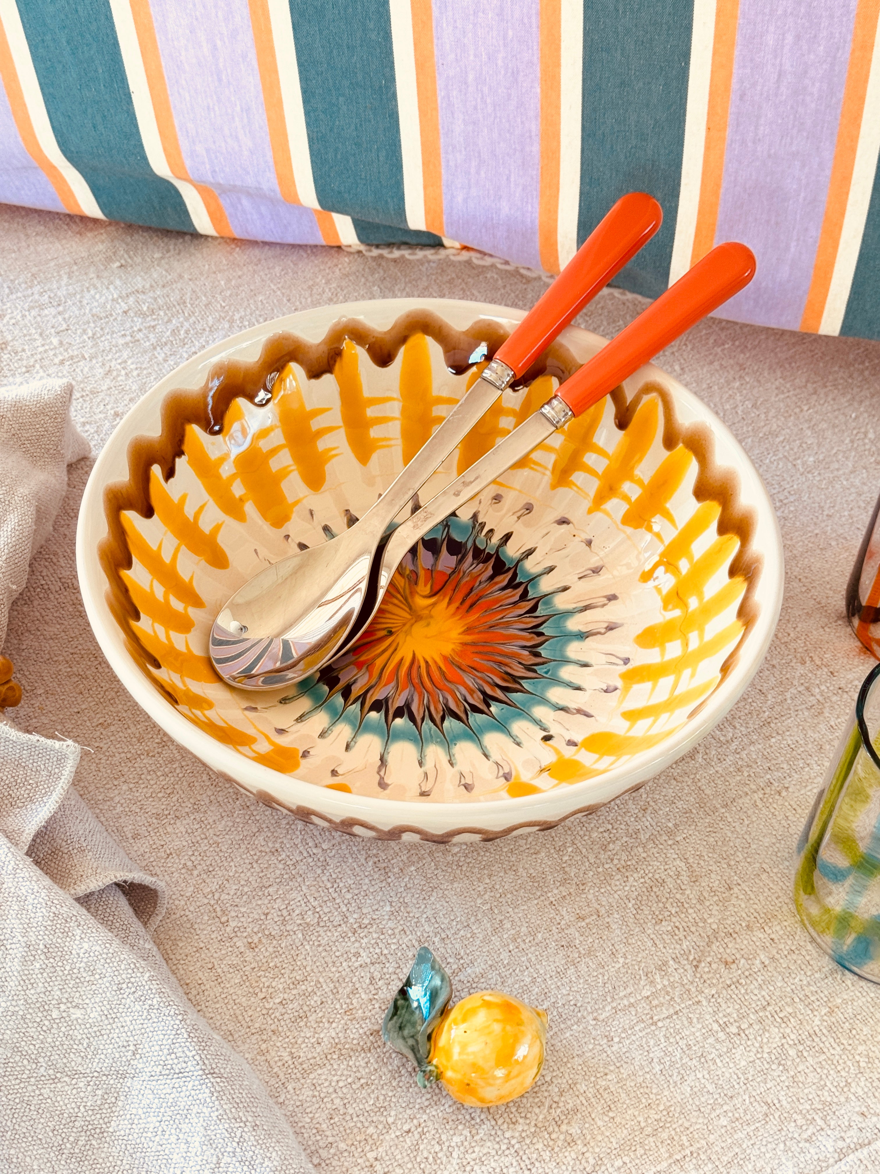 Handgefertigte Salatschüssel 26 cm | Keramik Servierschale (Unikat)