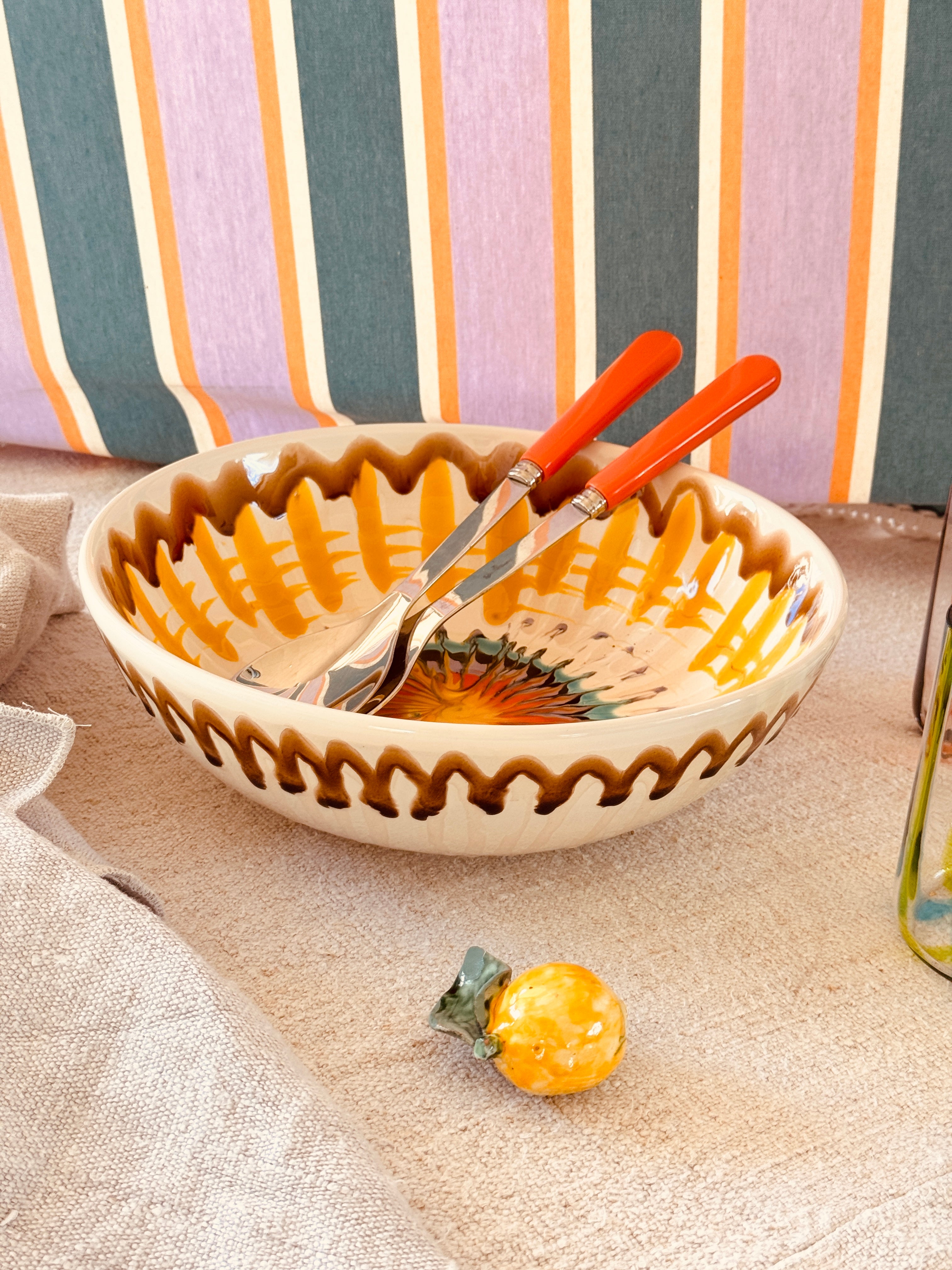 Handgefertigte Salatschüssel 26 cm | Keramik Servierschale (Unikat)