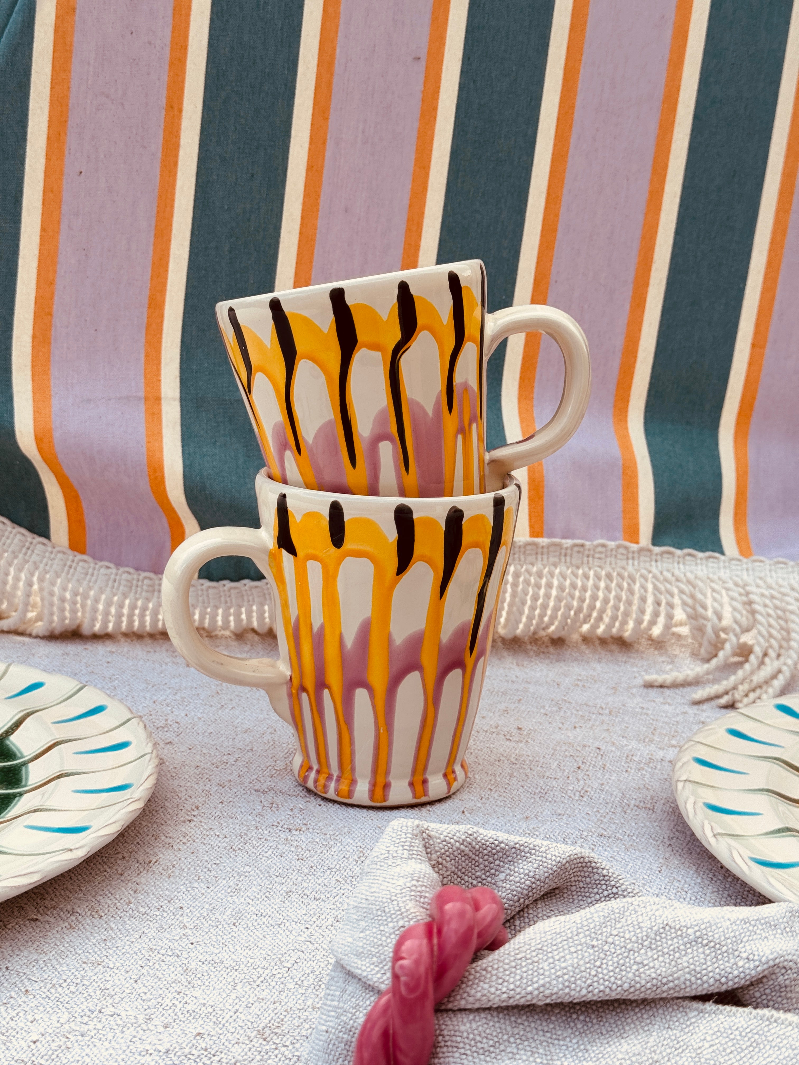Big Psychodelic Mug with Handle "Baci per Tutti" - Set of 2