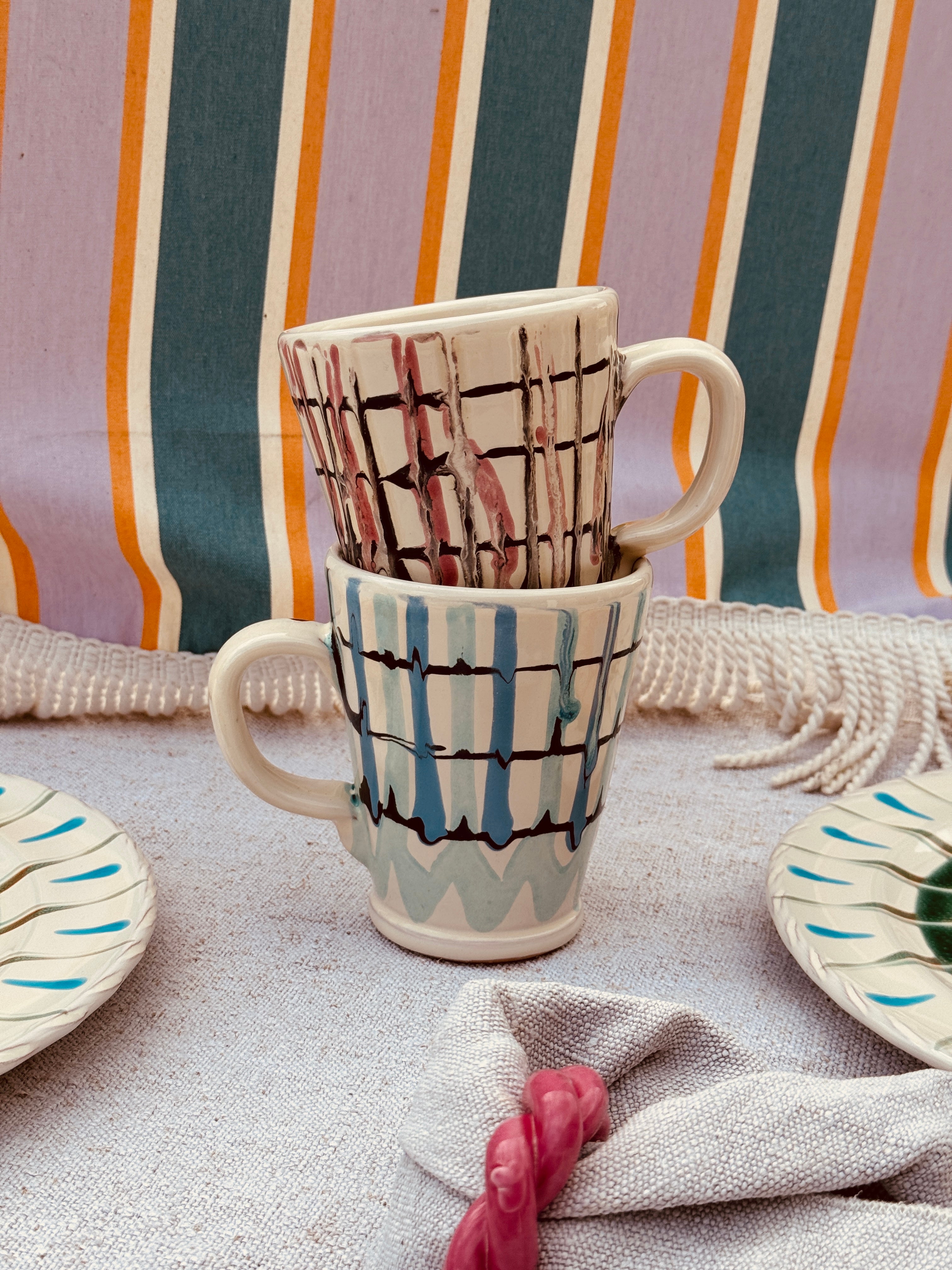 Big Psychodelic Mug with Handle "Popolo" - Set of 2