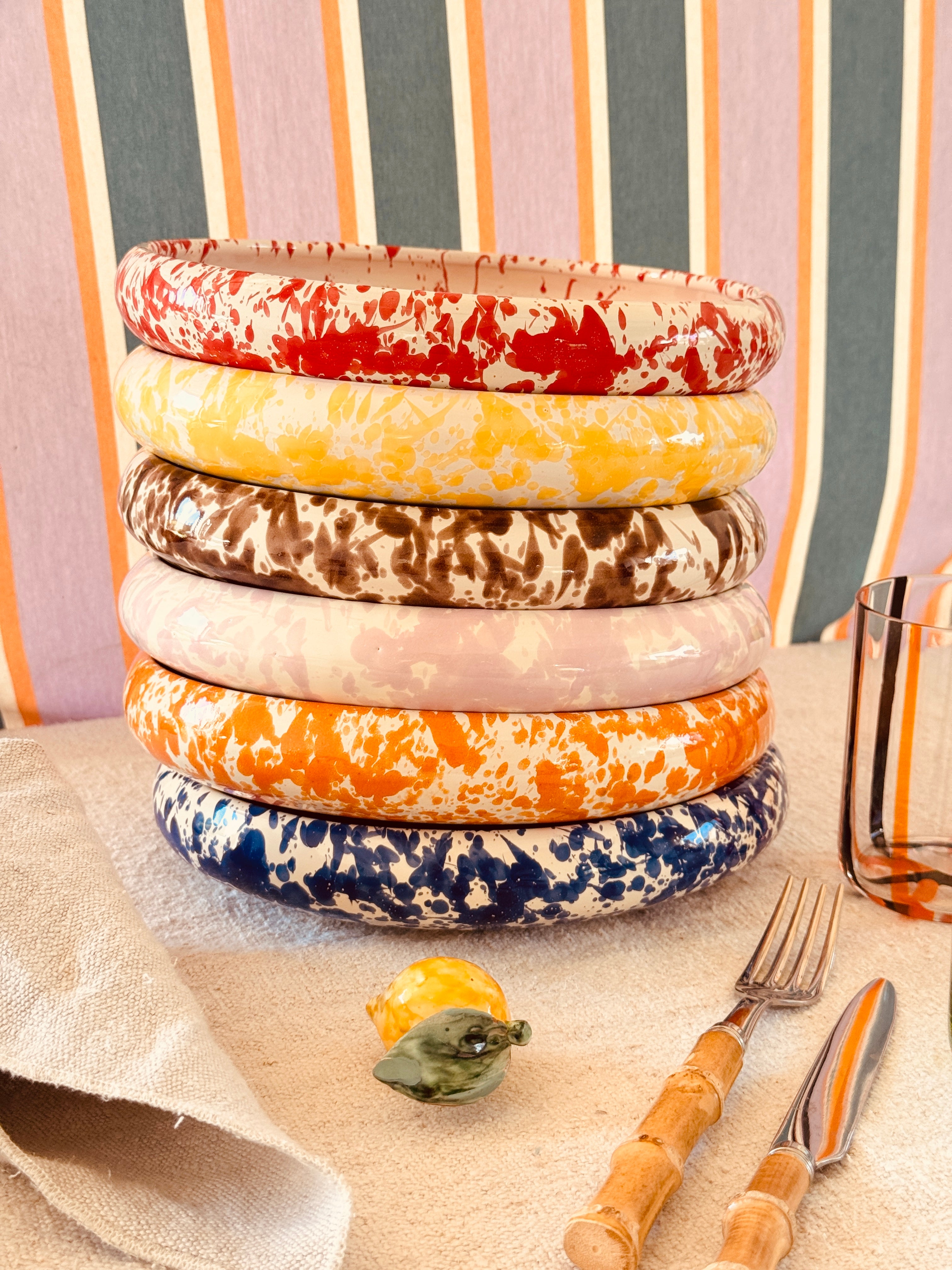 Handgefertigte Pastateller 25 cm | 6er Set "Schizzato"Design