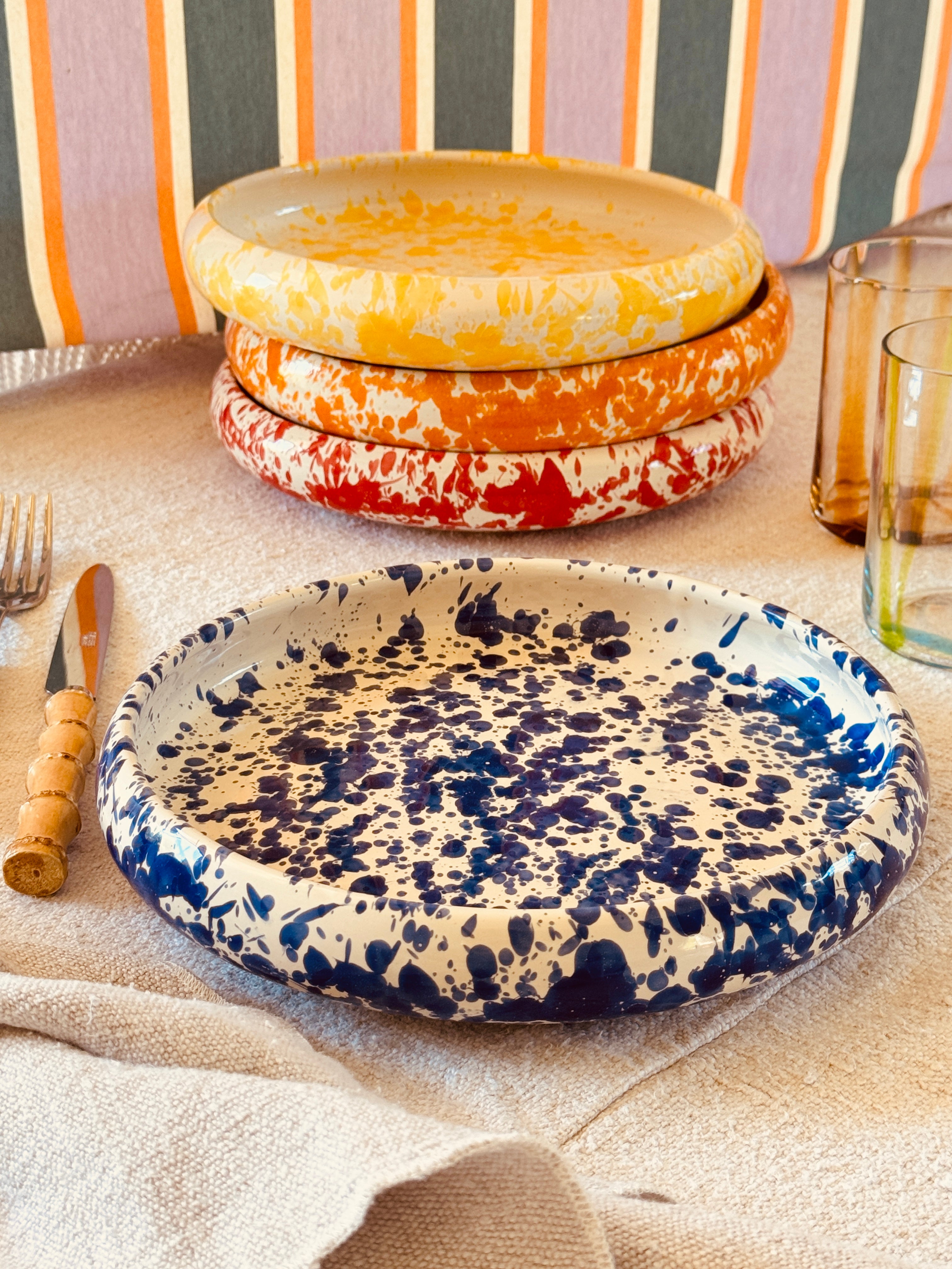 Italian Ceramic Pasta Plate Set of 4 | 25 cm Handmade Schizzato Design