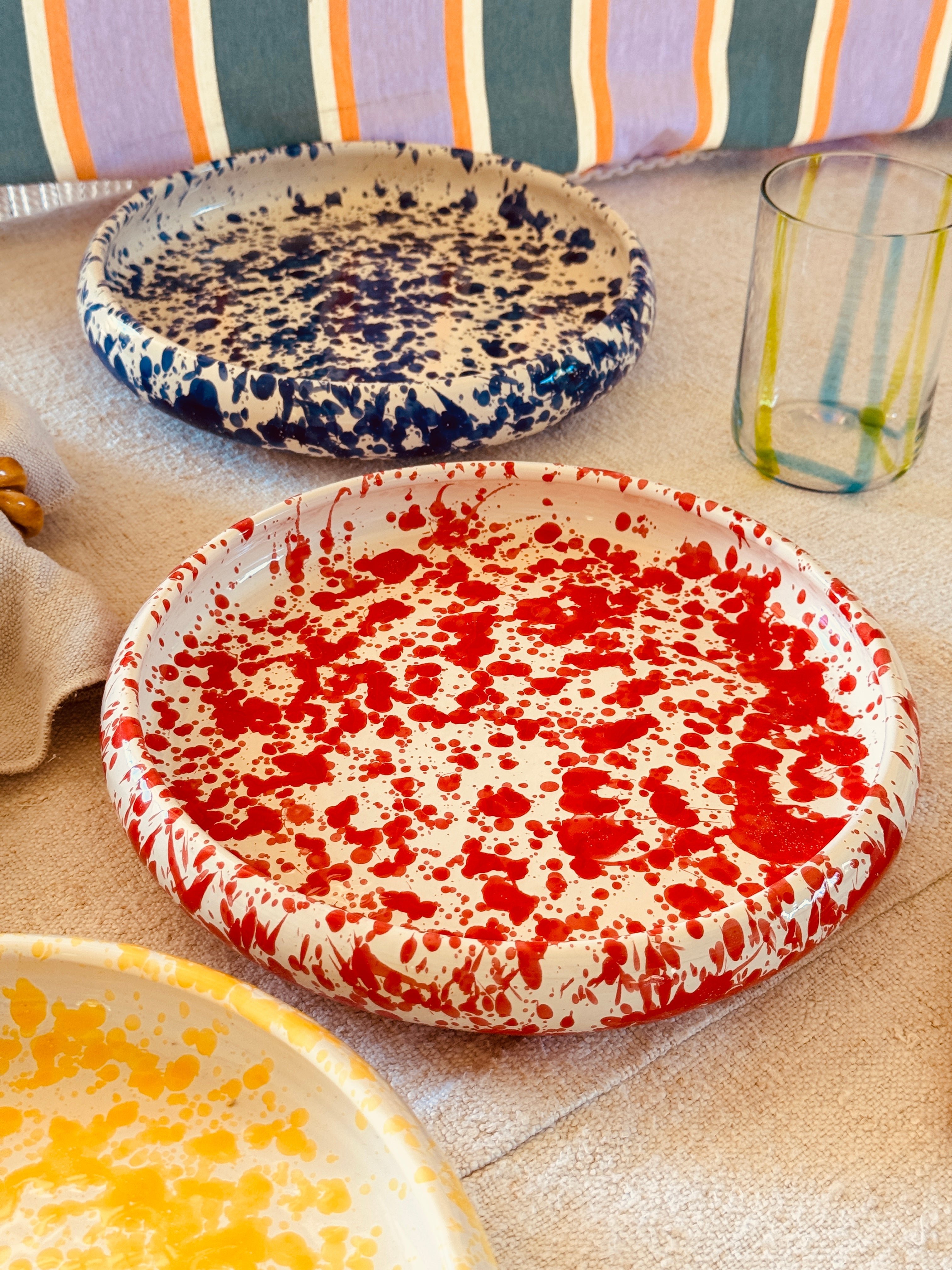 Italian Ceramic Pasta Plate 25cm | Handmade Schizzato Design "Rosso"