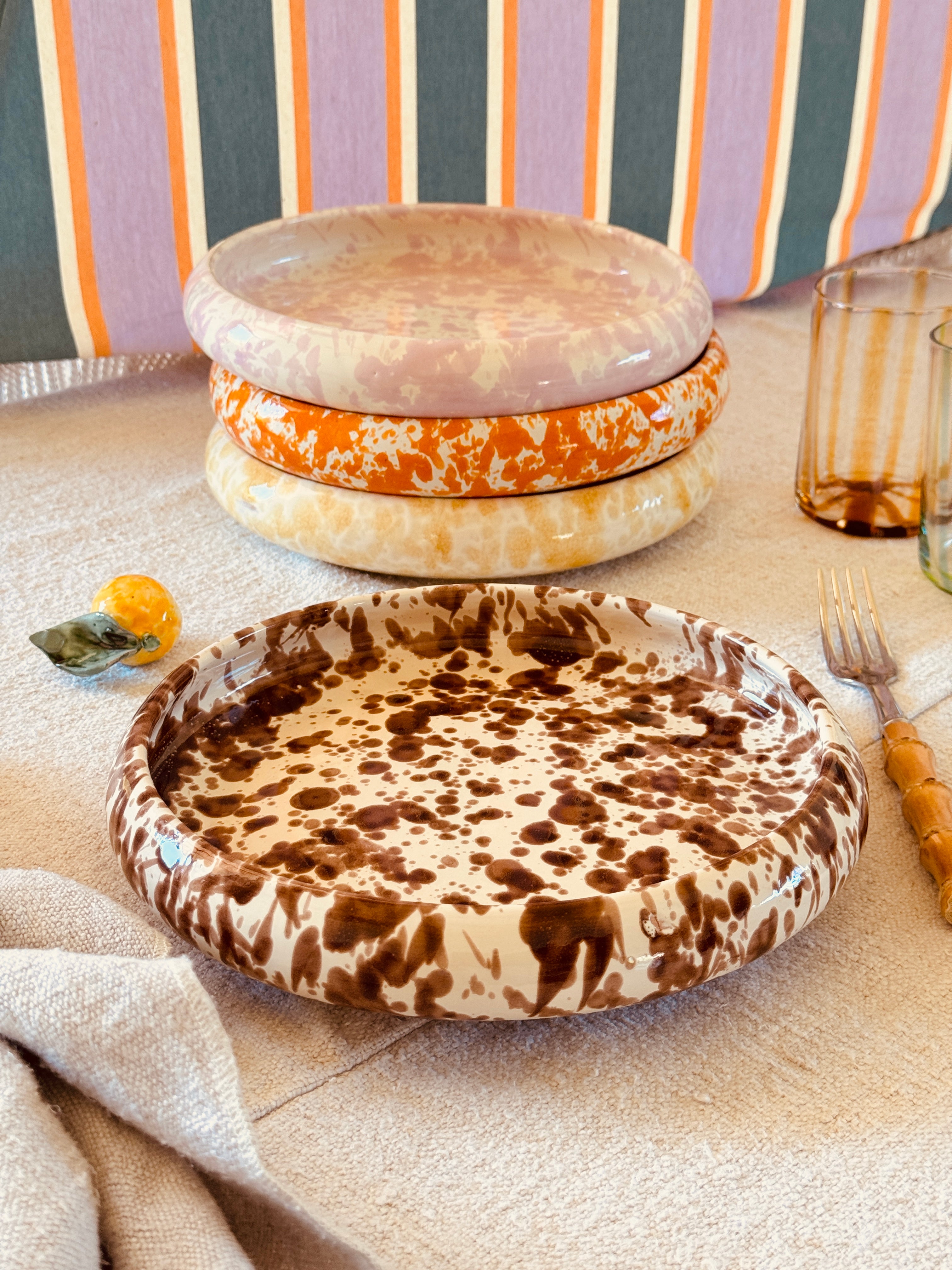 Italian Ceramic Pasta Plate Set of 4 | 25 cm Handmade Schizzato Design