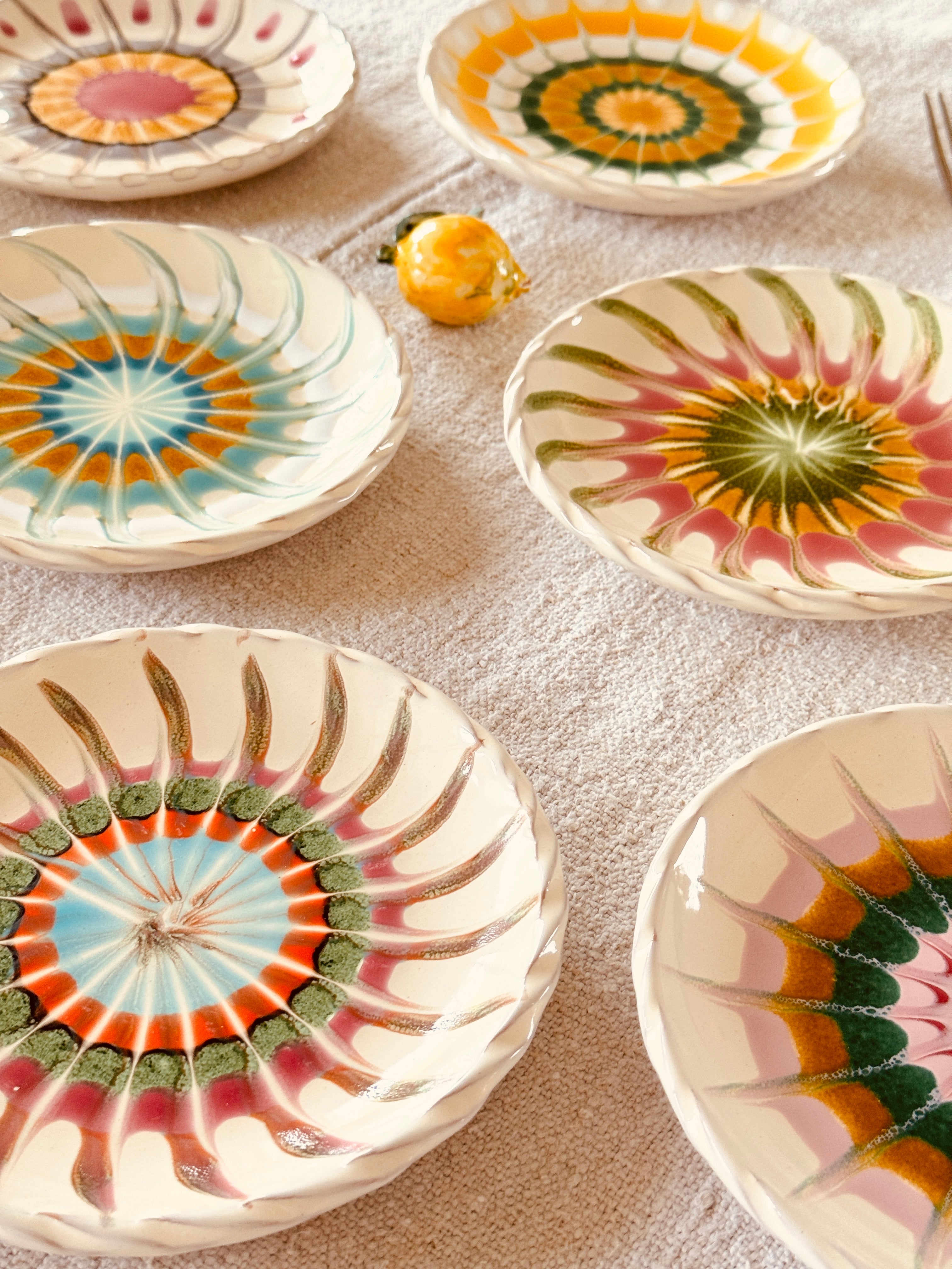 Dessert- & Brotteller 16 cm 6er Set | Handgefertigte Keramik Unikat "Viso" Mix
