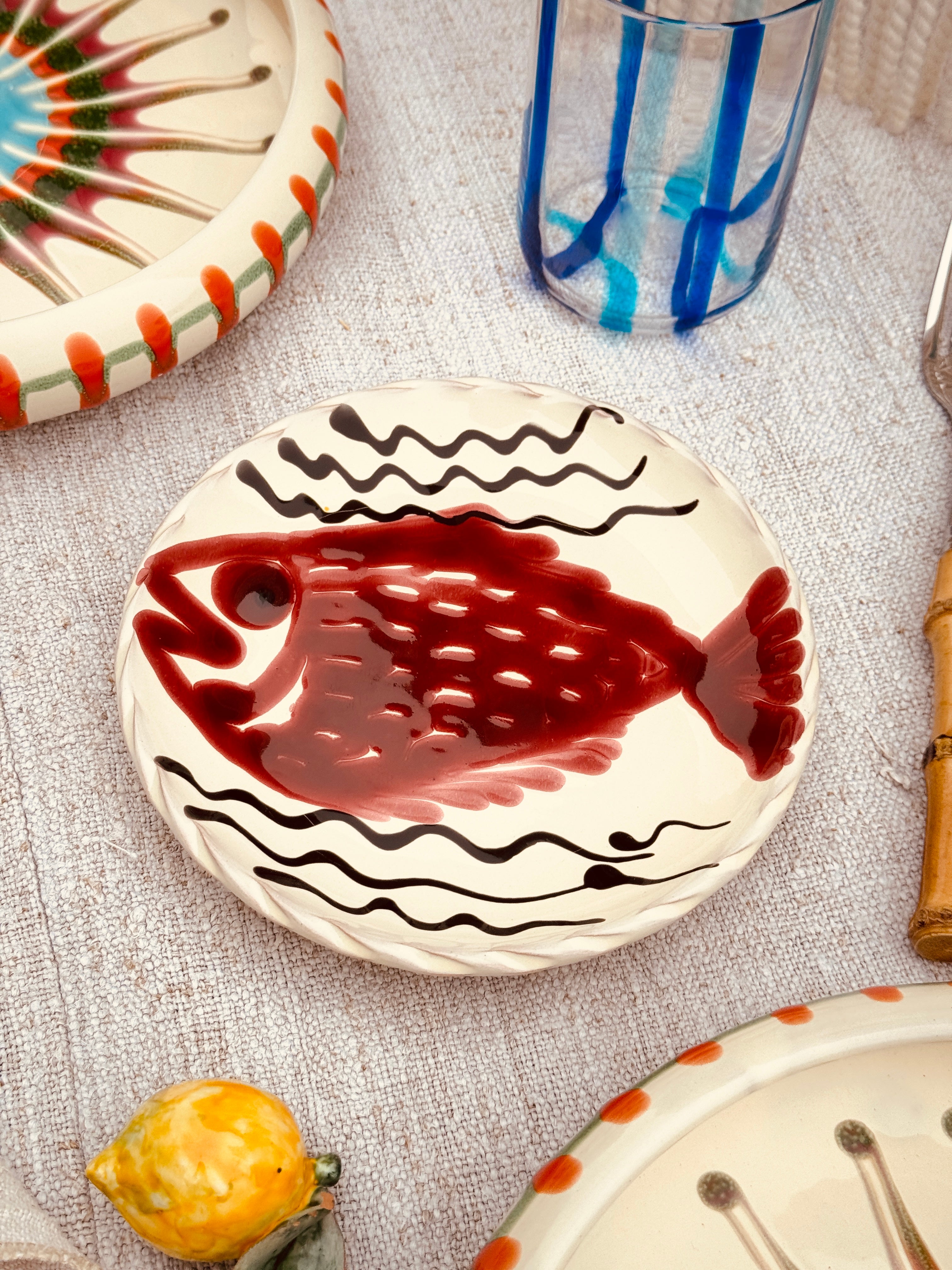 ! UNIKAT!  Brotteller 16cm "IL Pesce Pazzo" Einzelstück