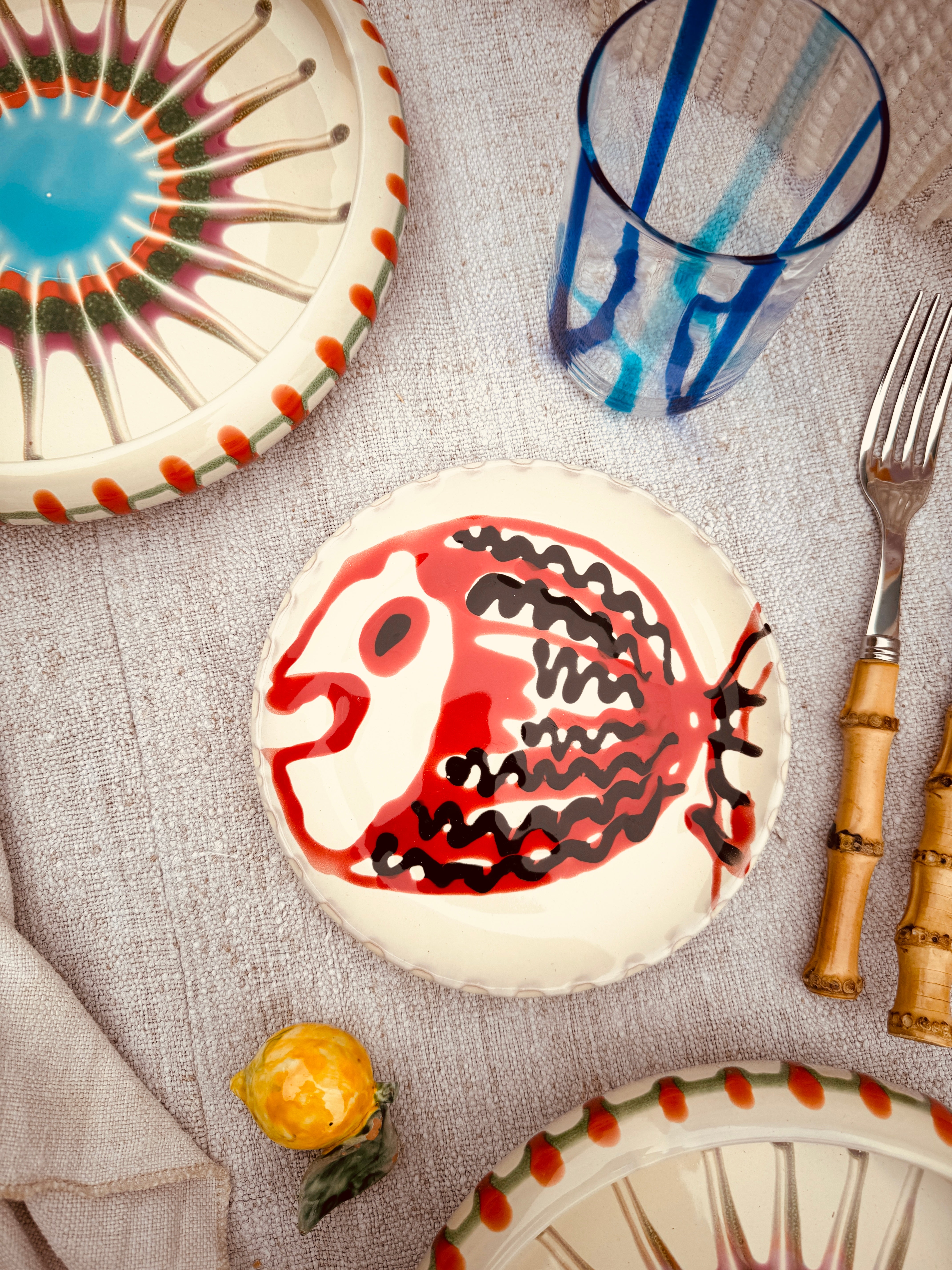 ! UNIKAT!  Brotteller 16cm "IL Pesce Pazzo" Einzelstück