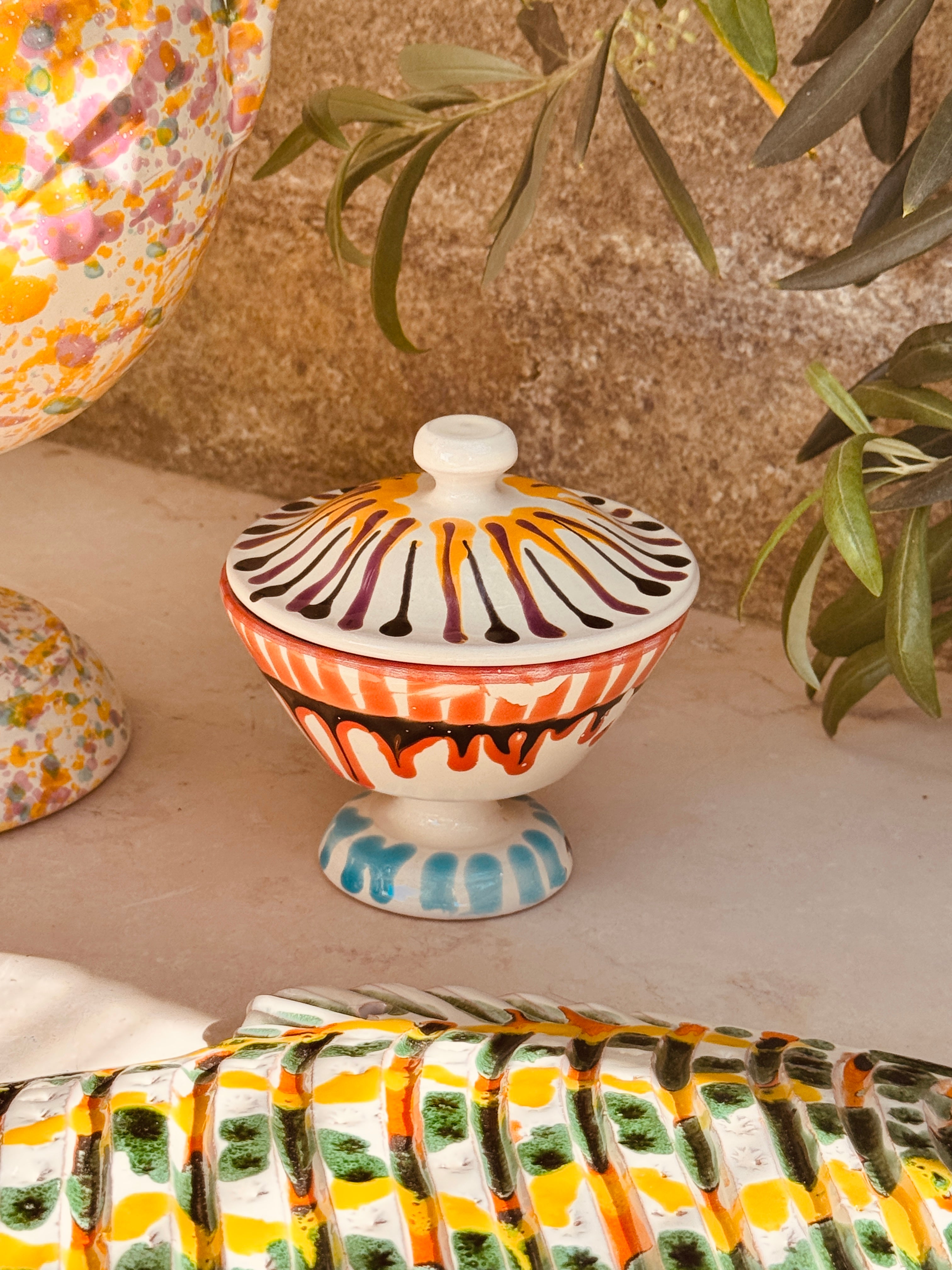 Psychodelic Sugar Bowl with lid "Zucchero di Riviera" - Unique Piece