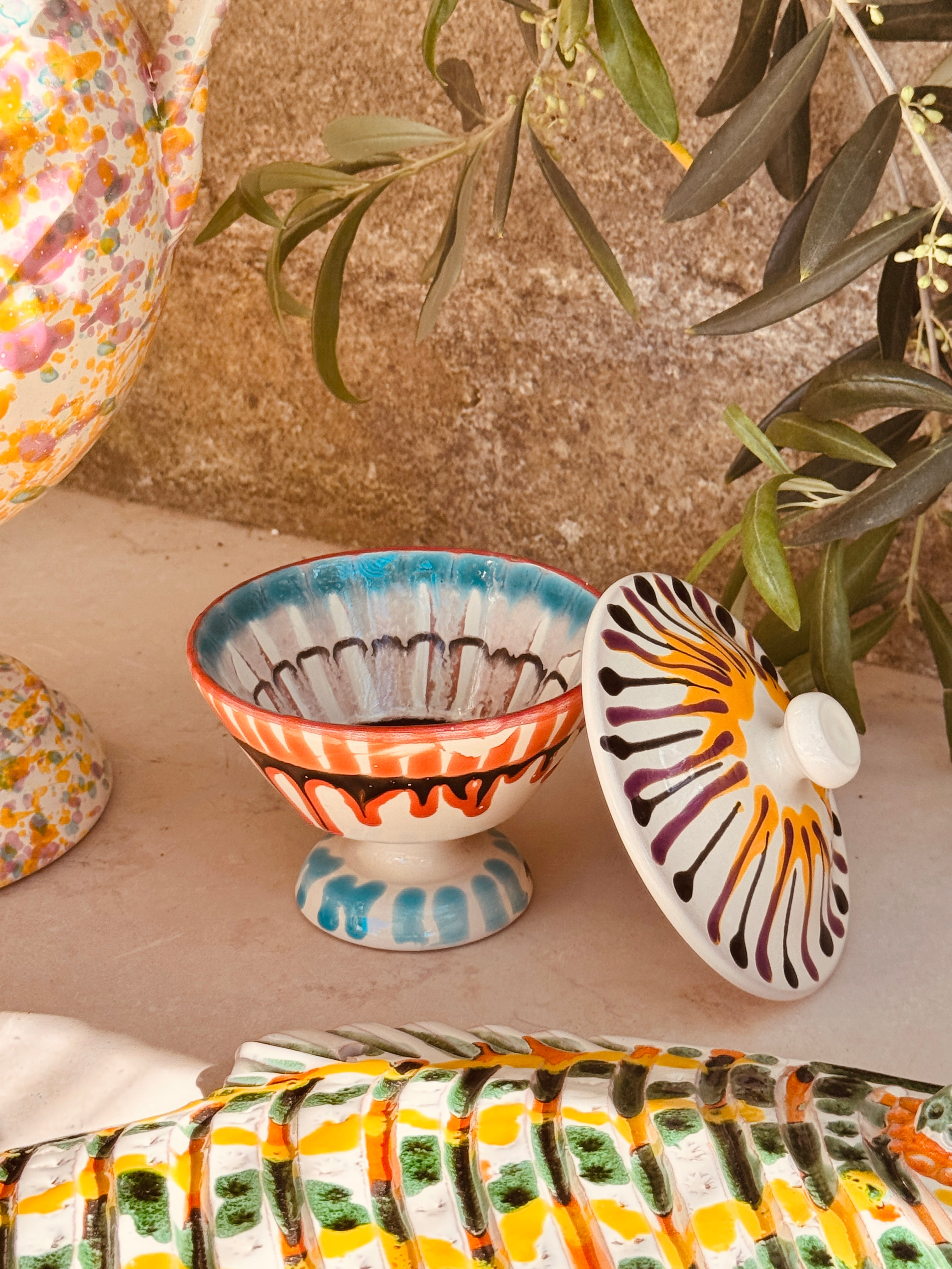 Psychodelic Sugar Bowl with lid "Zucchero di Riviera" - Unique Piece