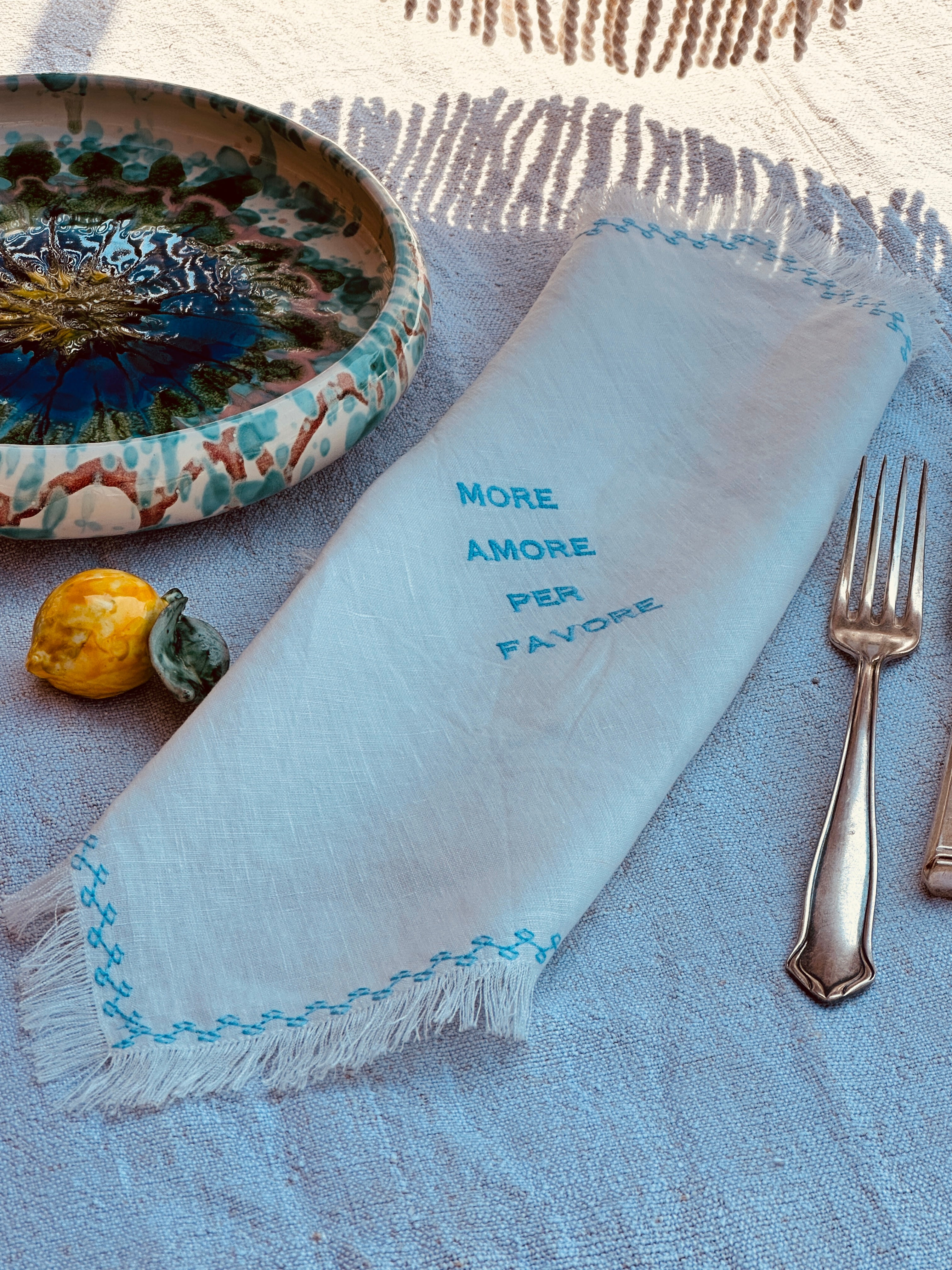 Light Linen Napkin "More Amore per Favore"