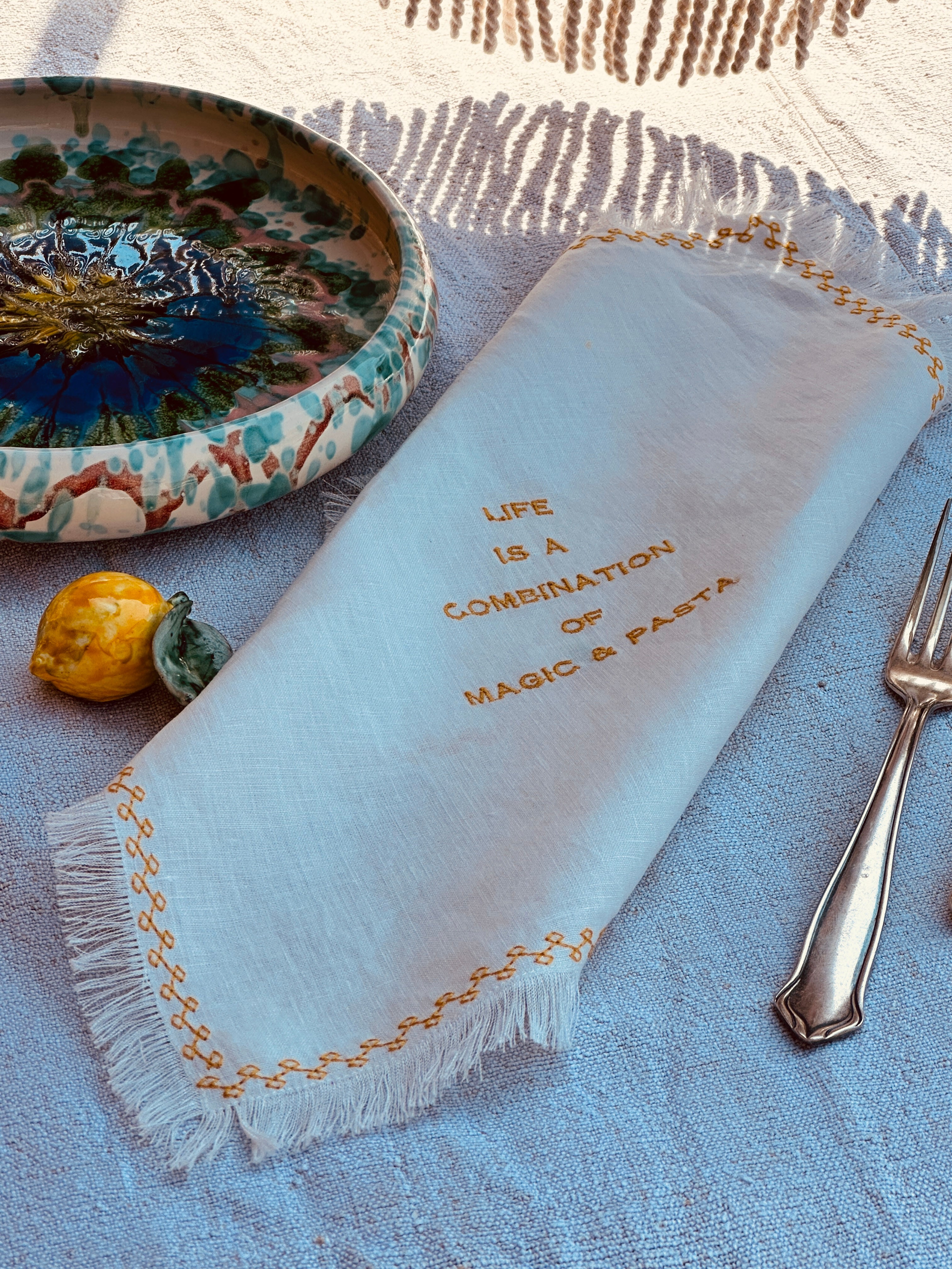 Light Linen Napkin "Life is a Combination of Magic & Pasta"