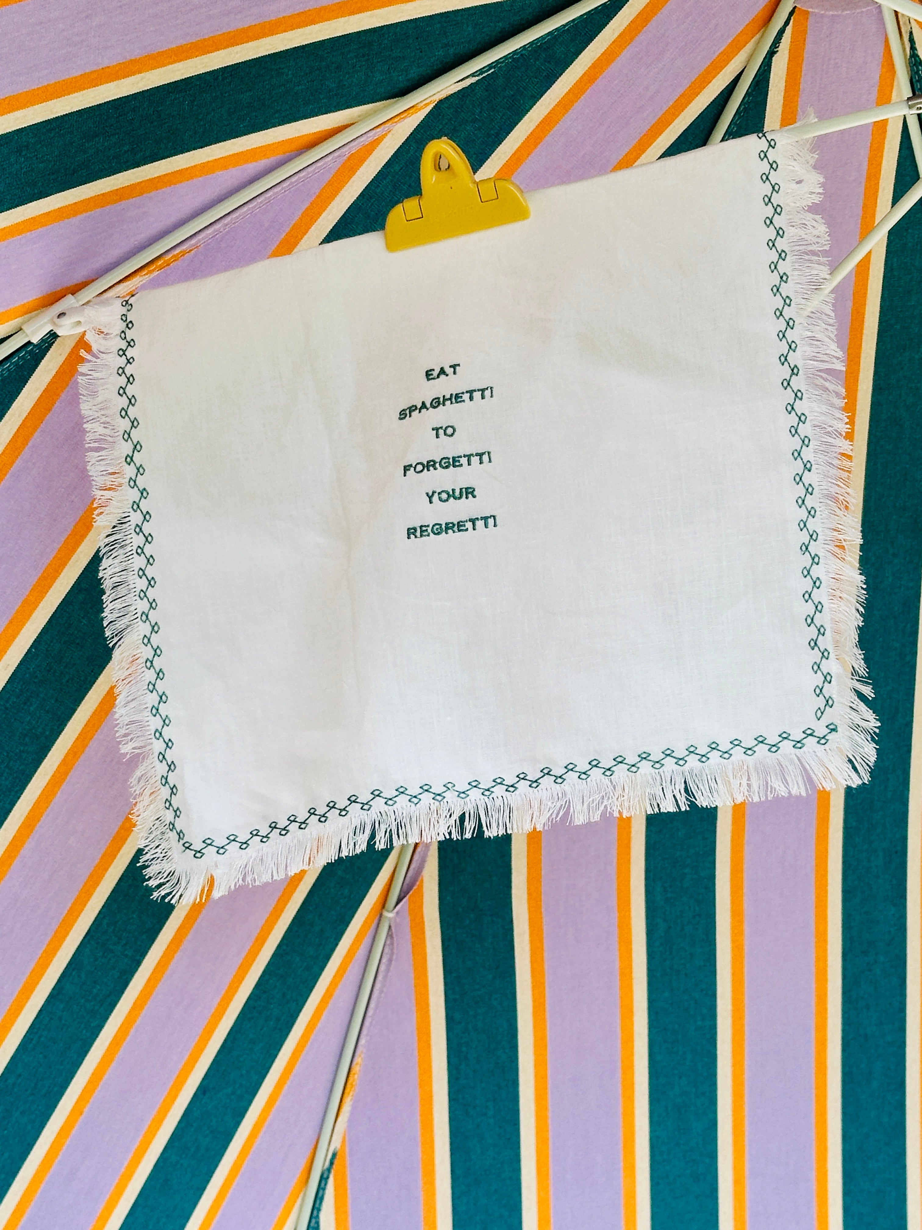 Light Linen Napkin "Eat Spaghetti to forget your Regretti"