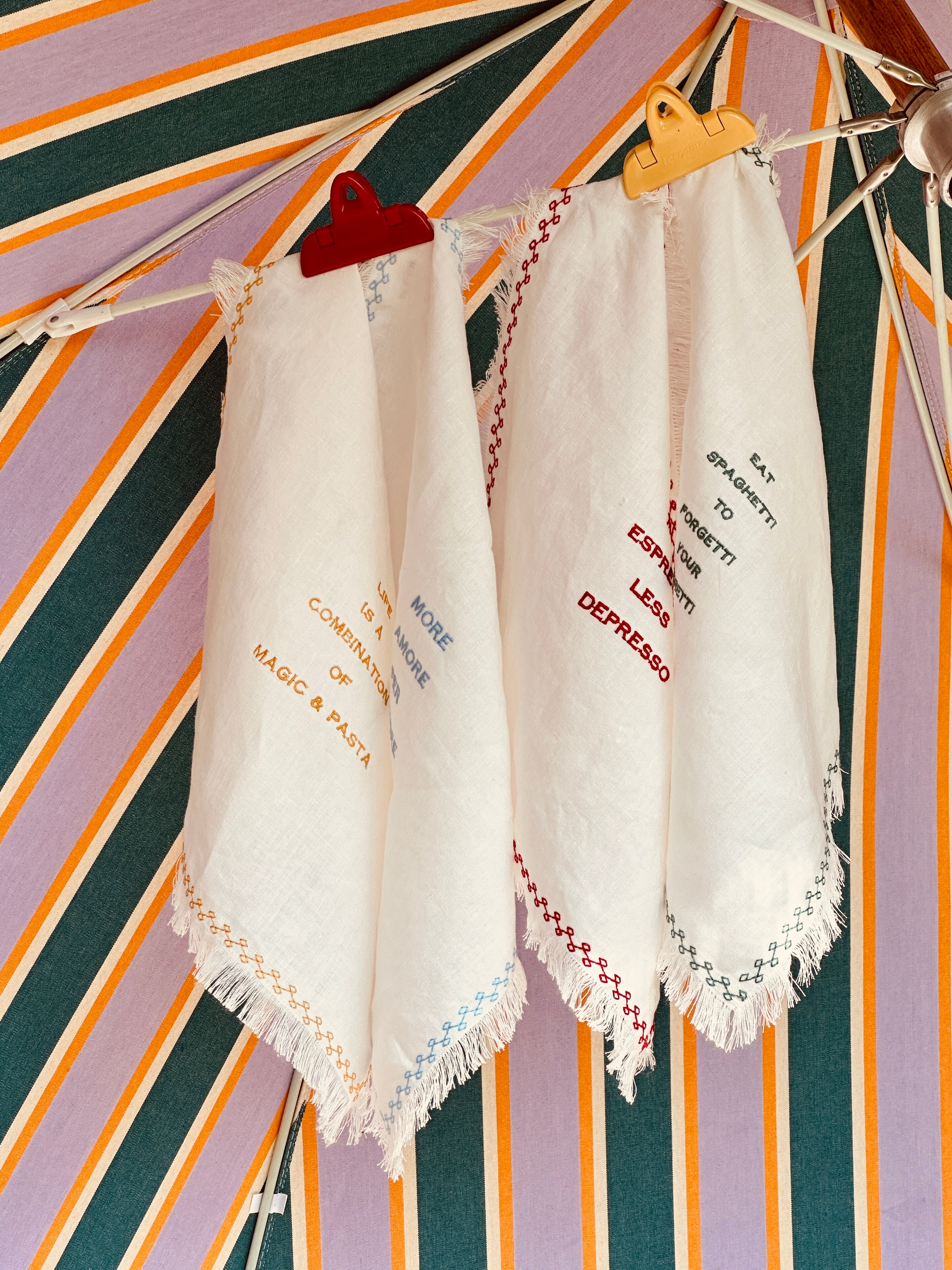 Light Linen Napkin "Eat Spaghetti to forget your Regretti"