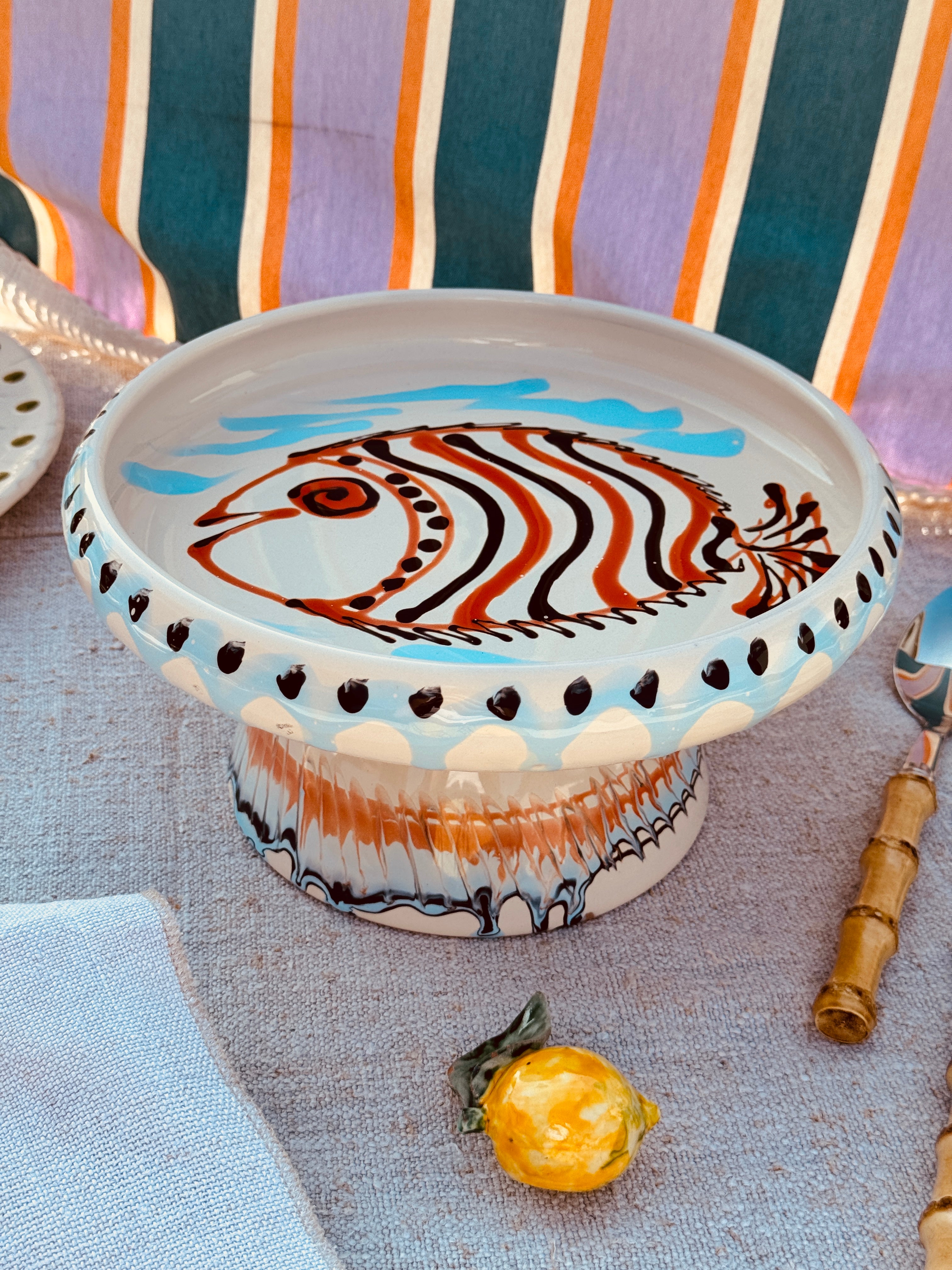 Fisch Psychodelic Frisbee Teller mit Fuß - 25cm UNIKAT NUR 1 X ERHÄLTLICH