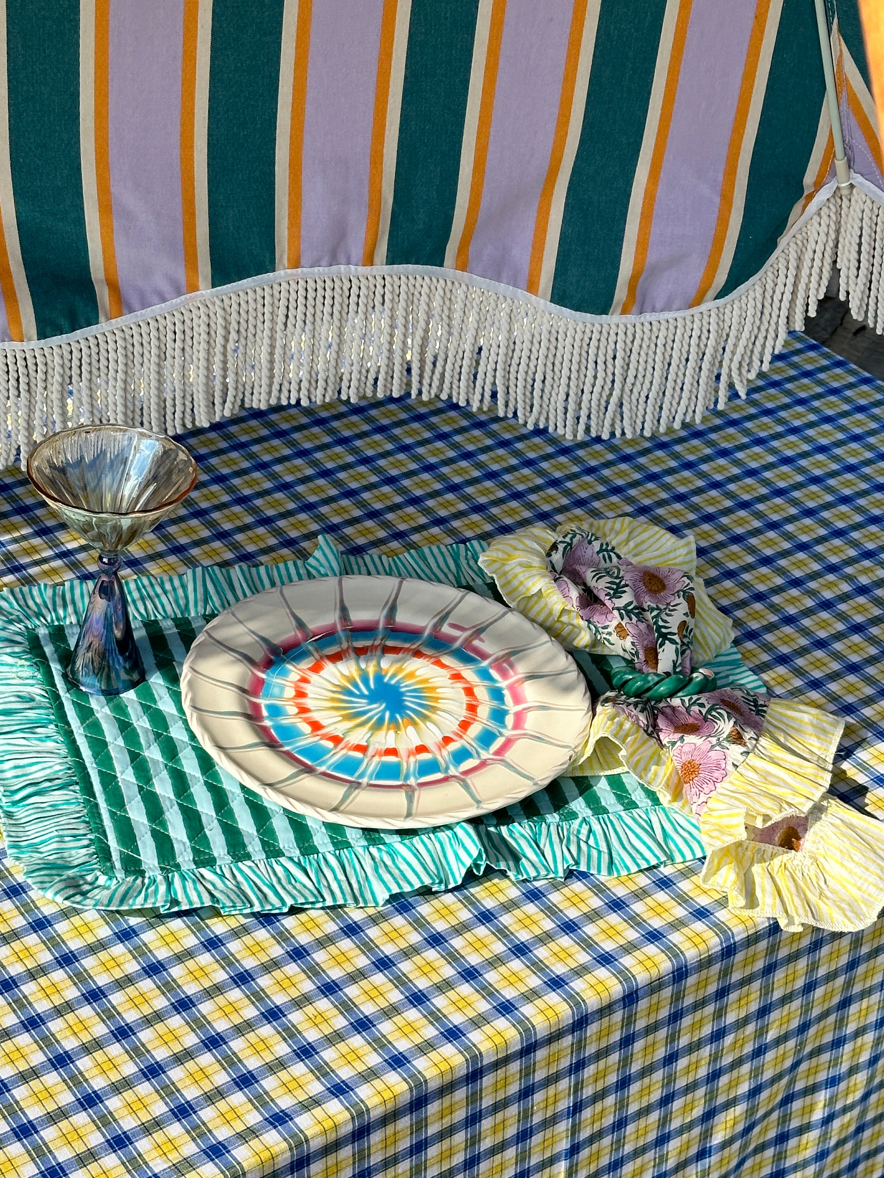 Cotton Placemat "Green Stripes meet green Stripes"