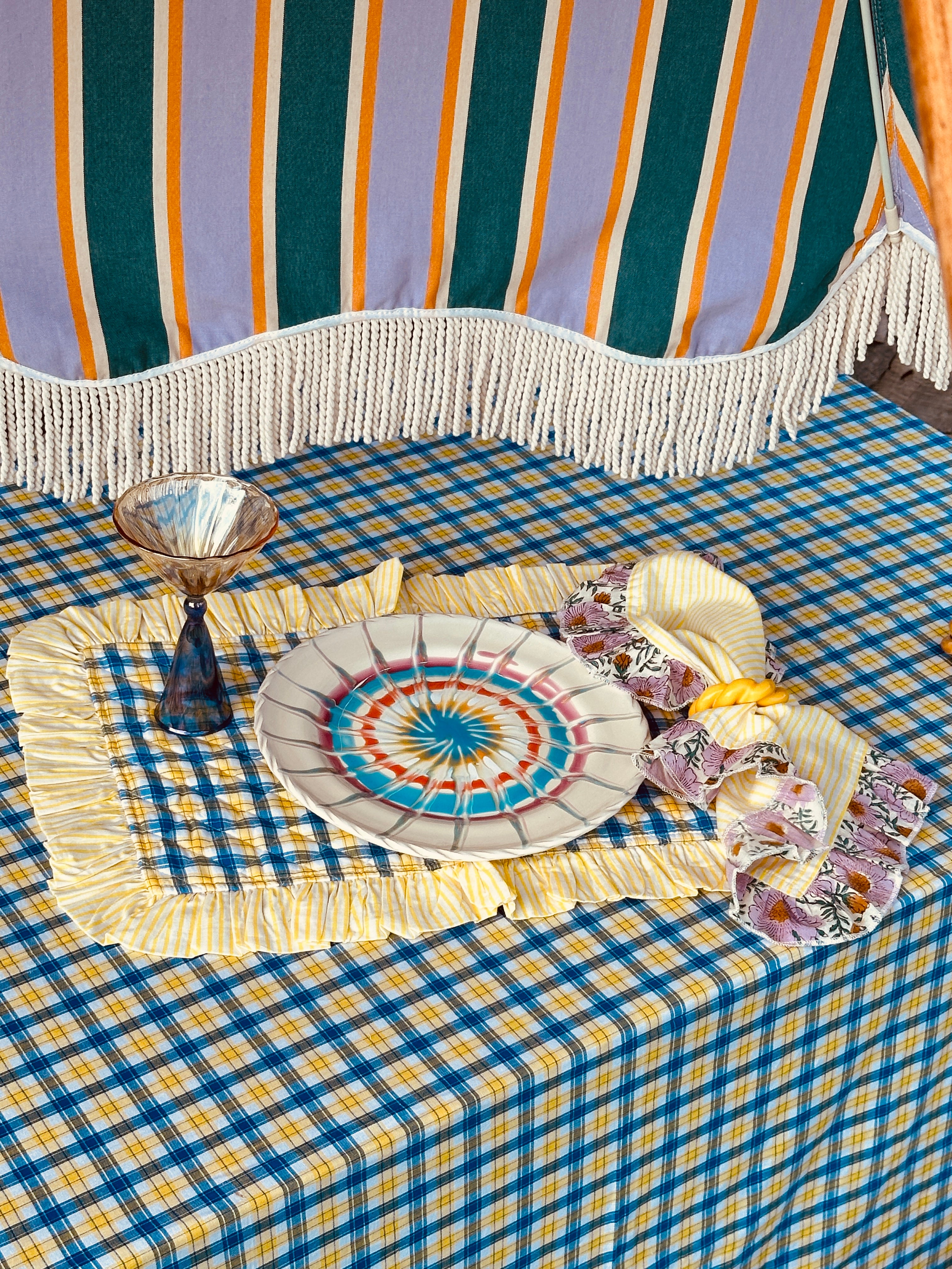 Cotton Placemat "Check di Provence with yellow Stripes"