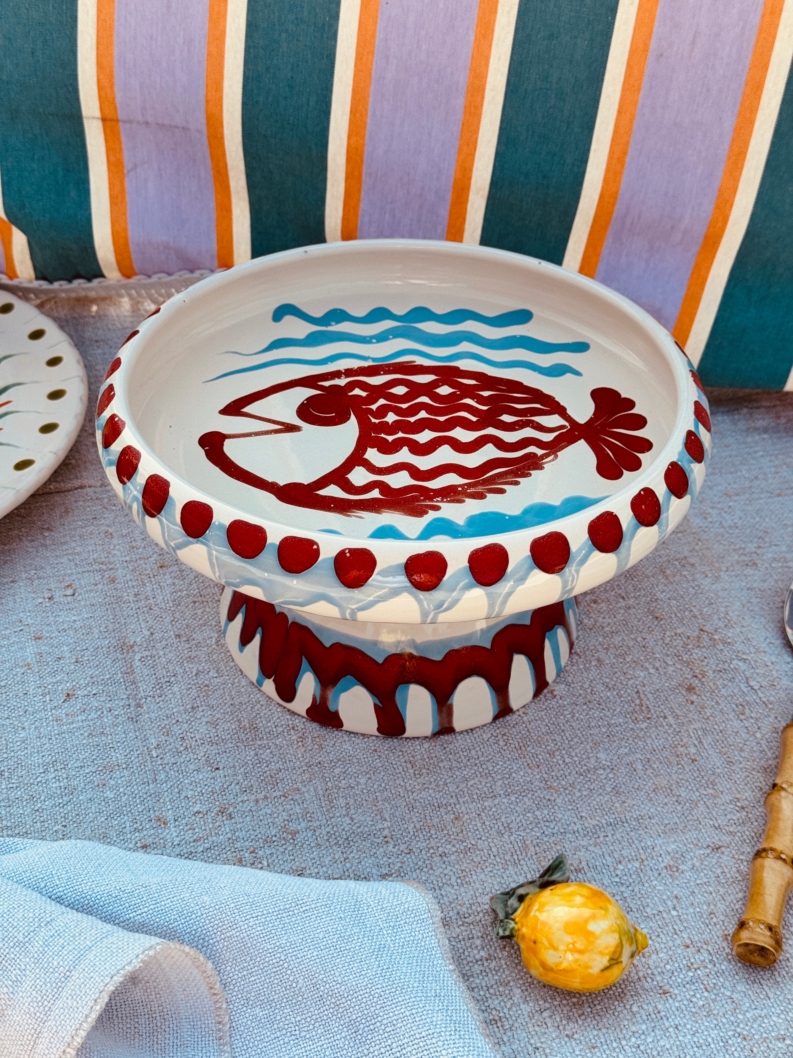 Fisch Psychodelic Frisbee Teller mit Fuß - 25cm UNIKAT NUR 1 X ERHÄLTLICH