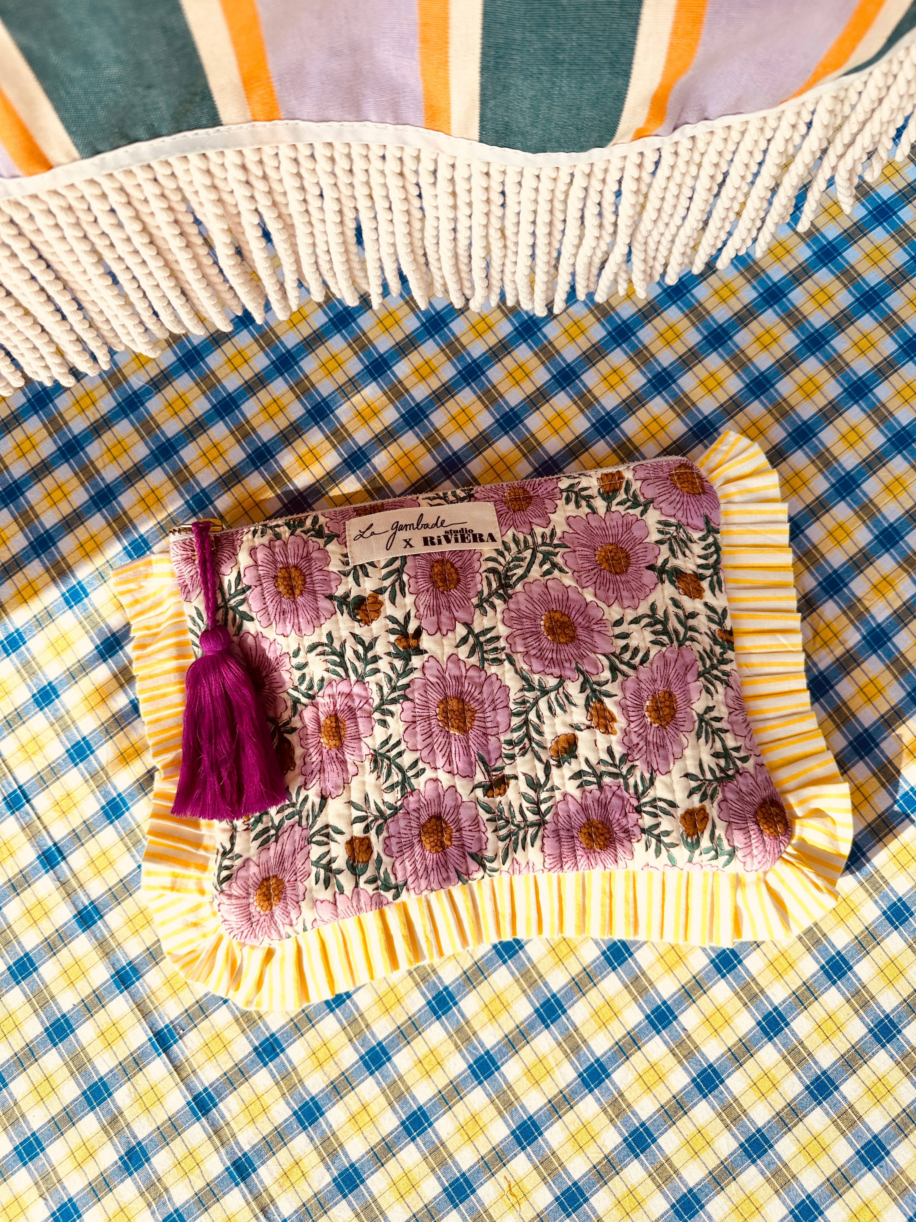 Mrs. Riviera Pochette "Pink Flower with yellow Stripes by La Gambade"