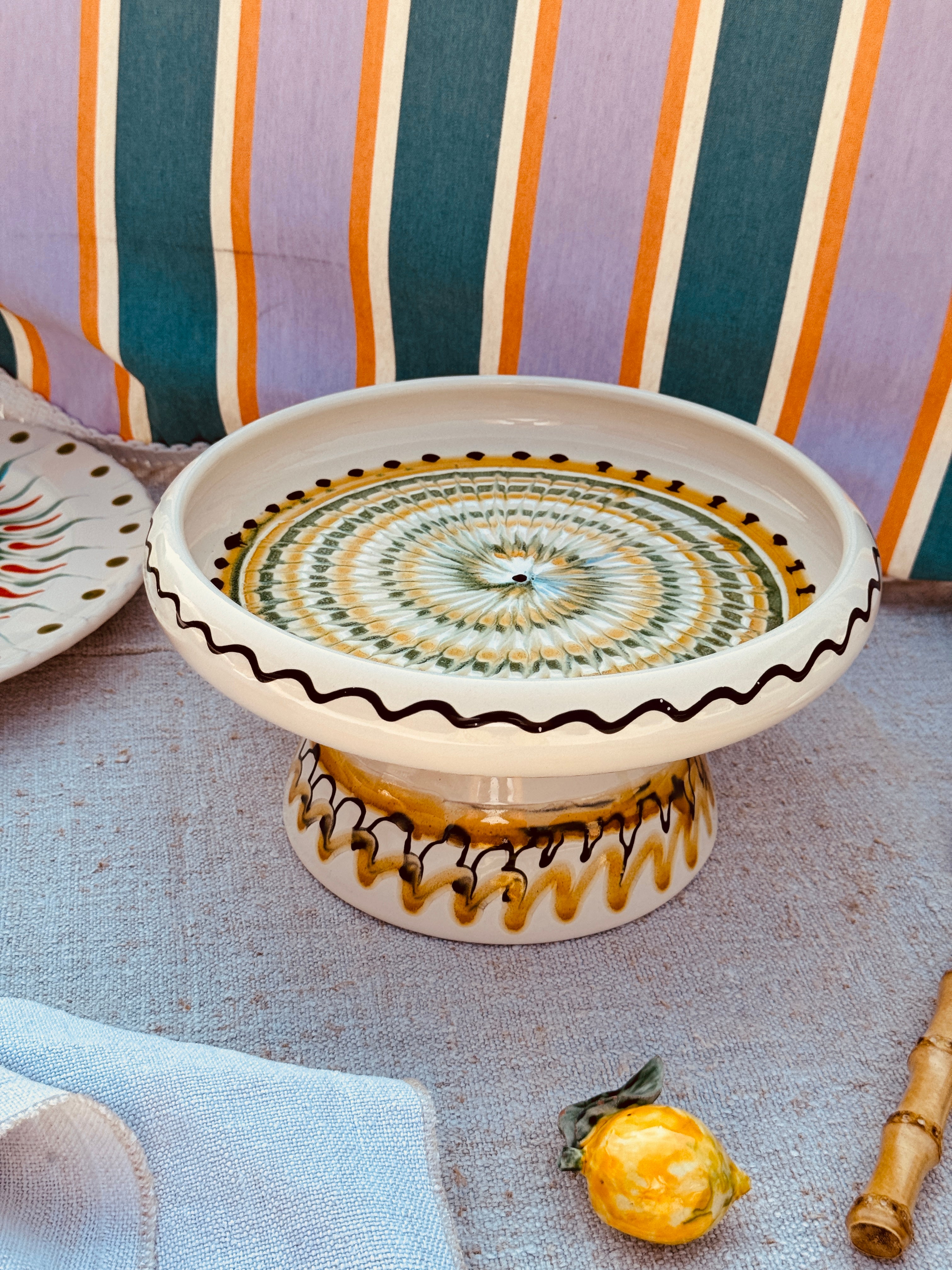Psychodelic Frisbee Teller mit Fuß - 25cm UNIKAT NUR 1 X ERHÄLTLICH