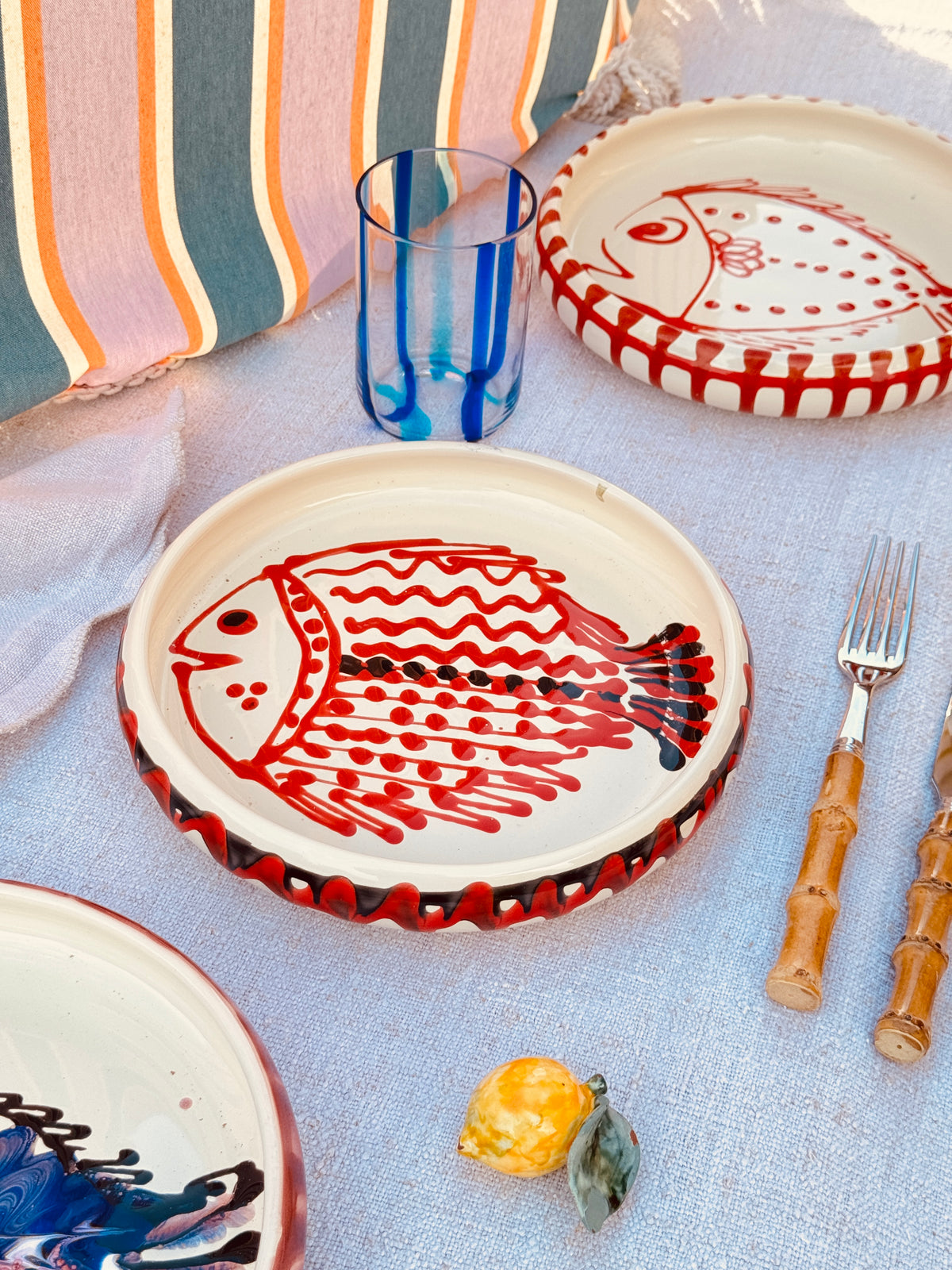 Unikat Italienischer Pastateller 25cm "Crazy Fish" – Handgemacht in Apulien