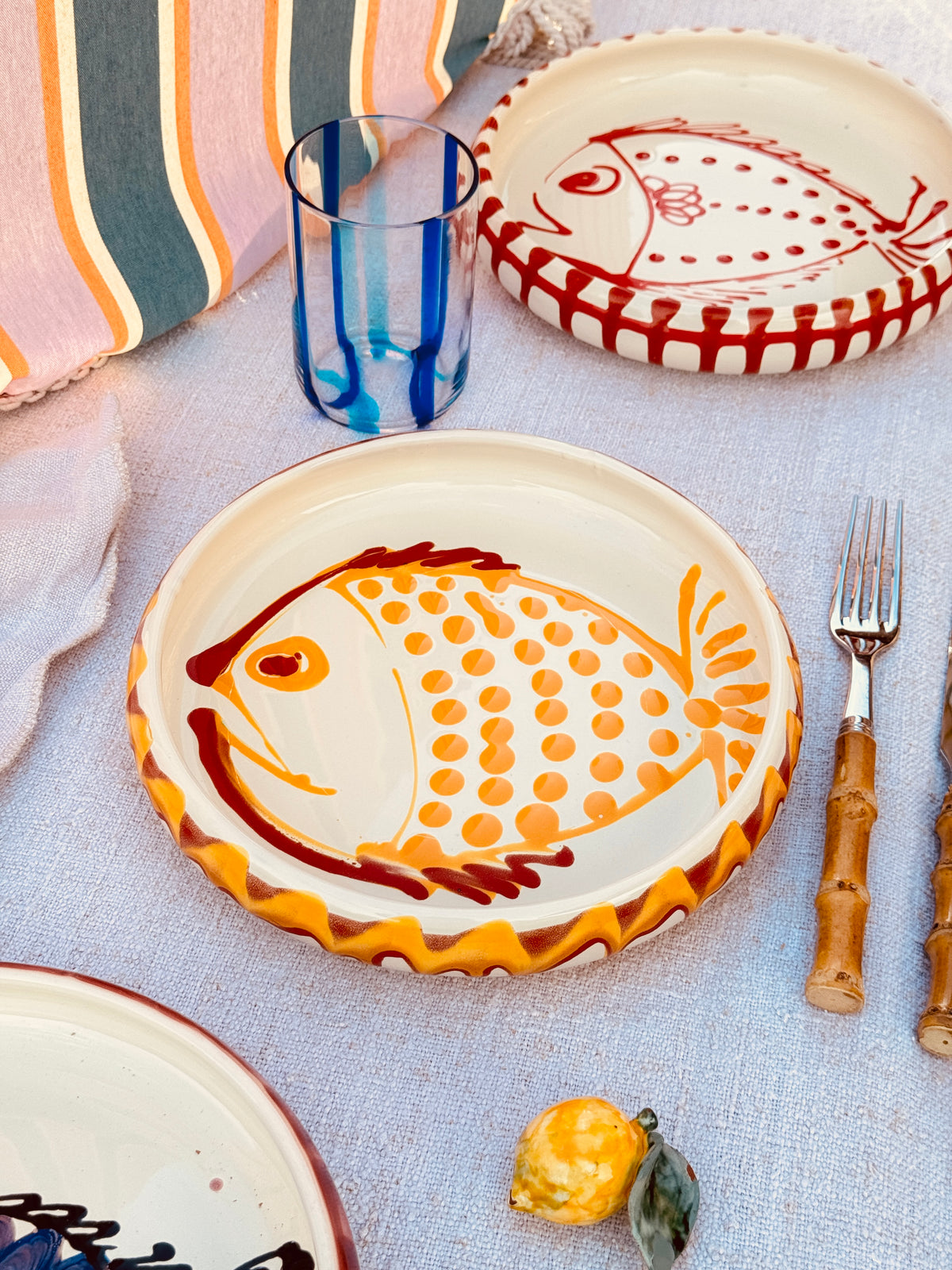 Unikat Italienischer Pastateller 25cm "Crazy Fish" – Handgemacht in Apulien