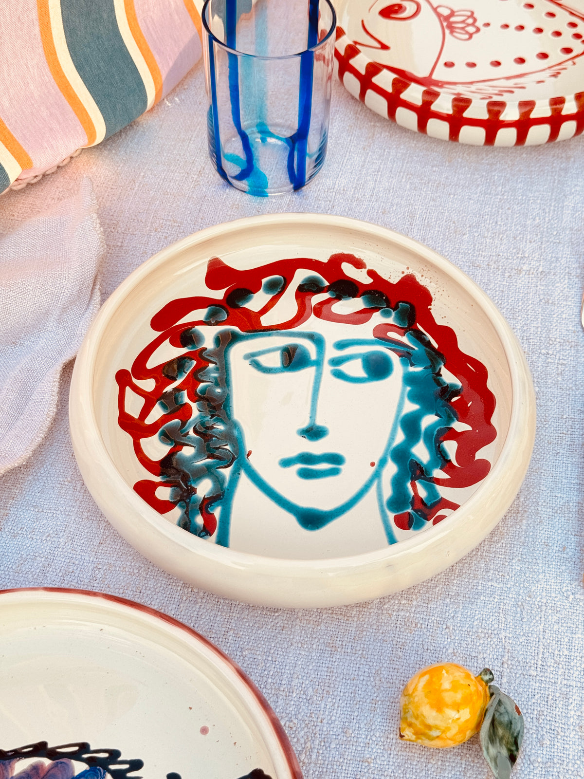 Italian Ceramic Pasta Plate 25cm | Handbemaltes Psychodelic Design UNIKAT