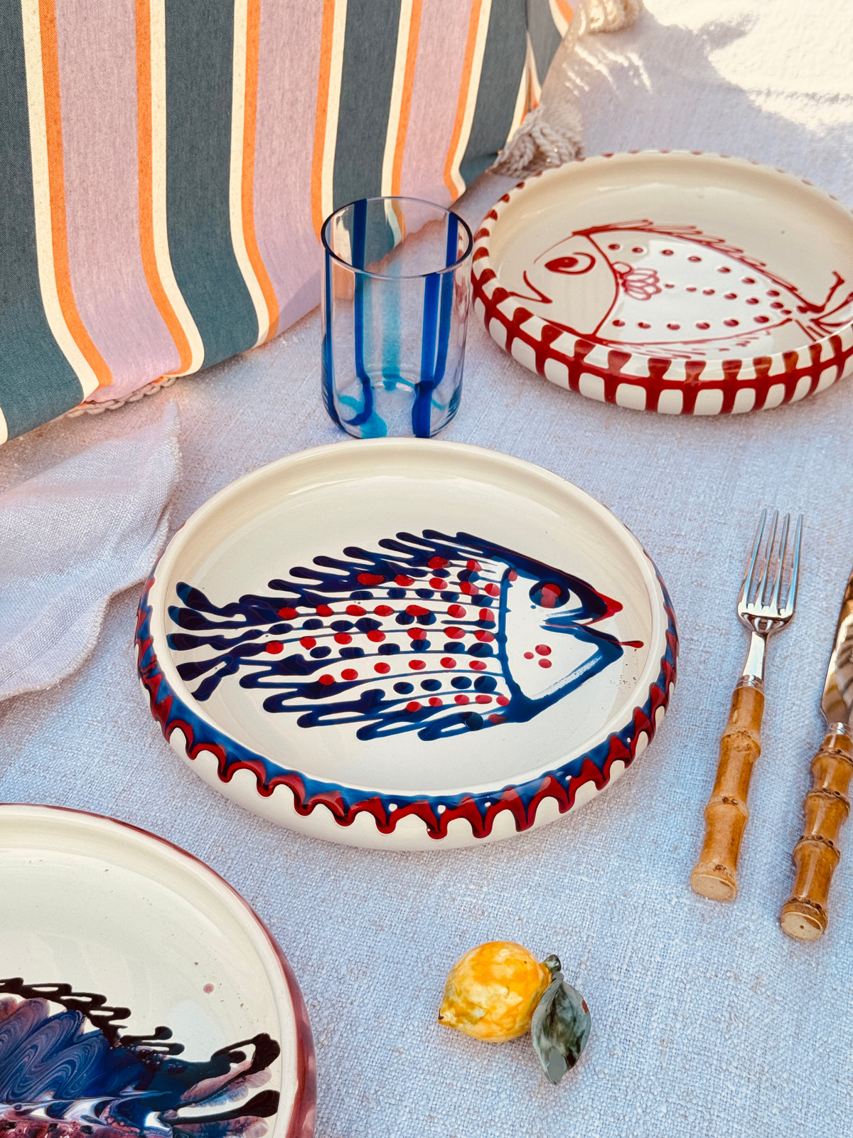 Unikat Italienischer Pastateller 25cm "Crazy Fish" – Handgemacht in Apulien
