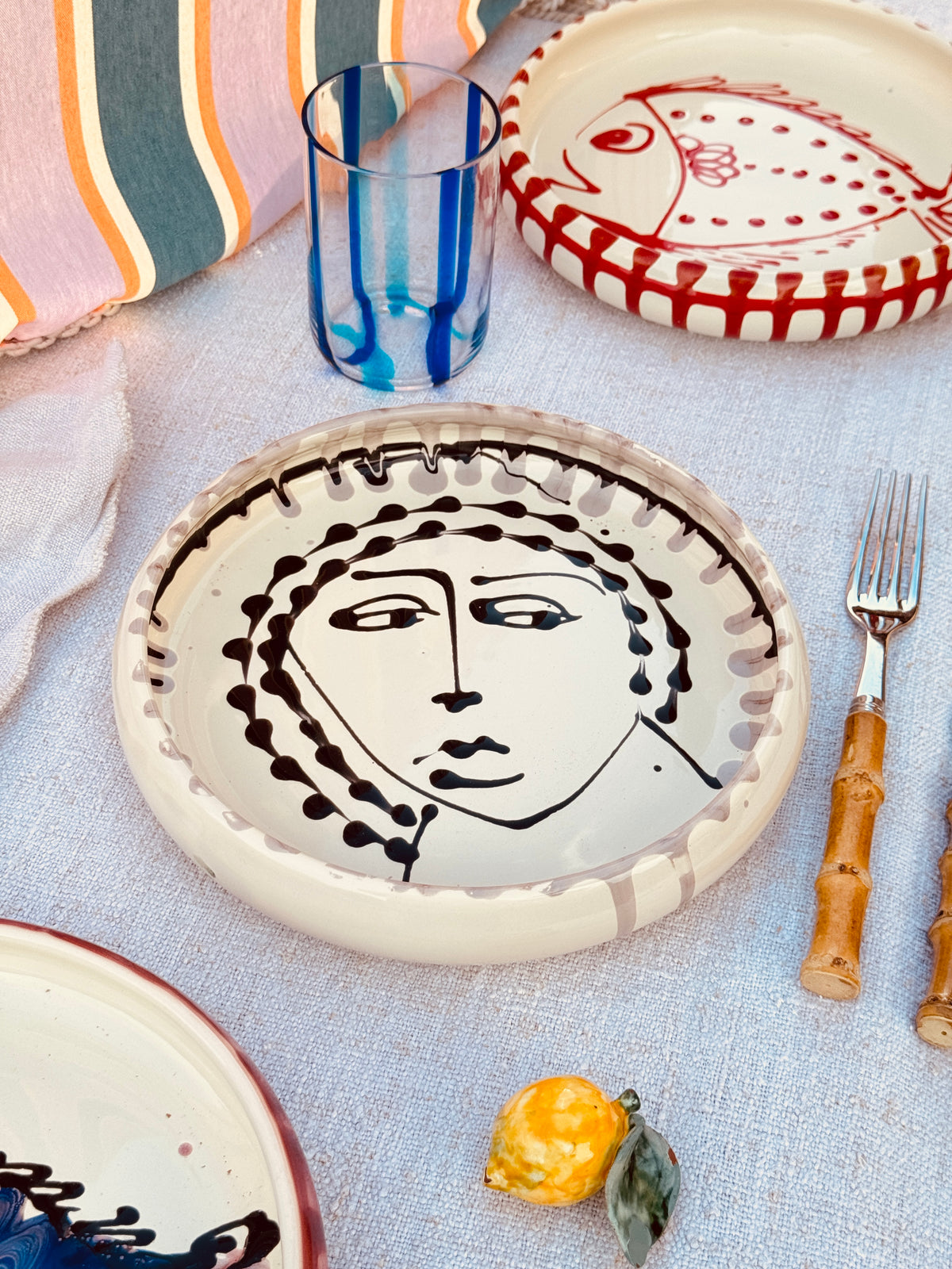 Italian Ceramic Pasta Plate 25cm | Handbemaltes Psychodelic Design UNIKAT