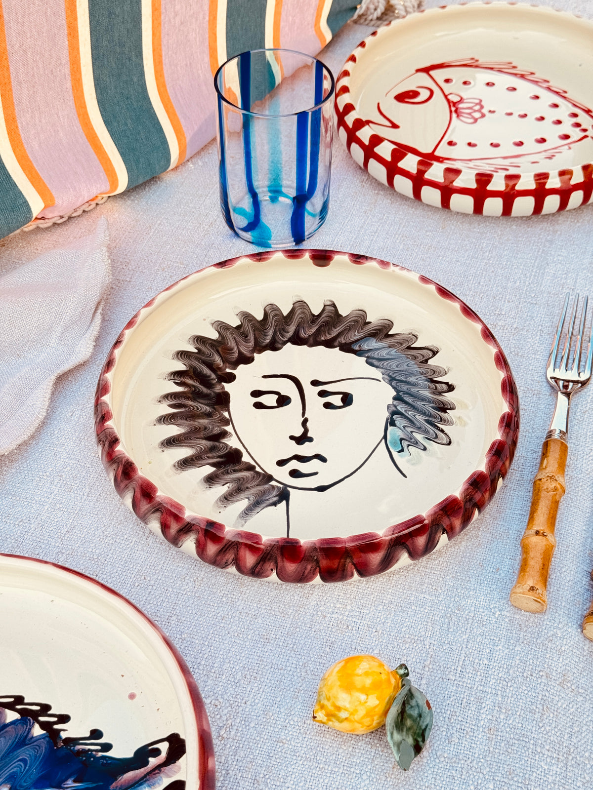 Italian Ceramic Pasta Plate 25cm | Handbemaltes Psychodelic Design UNIKAT