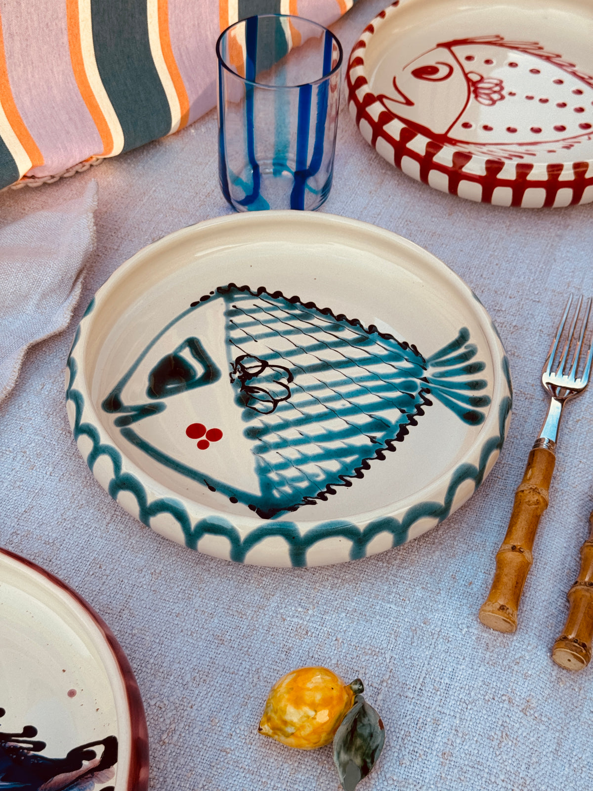 Unique Italian Pasta Plate 25cm "Crazy Fish" – Handmade in Puglia