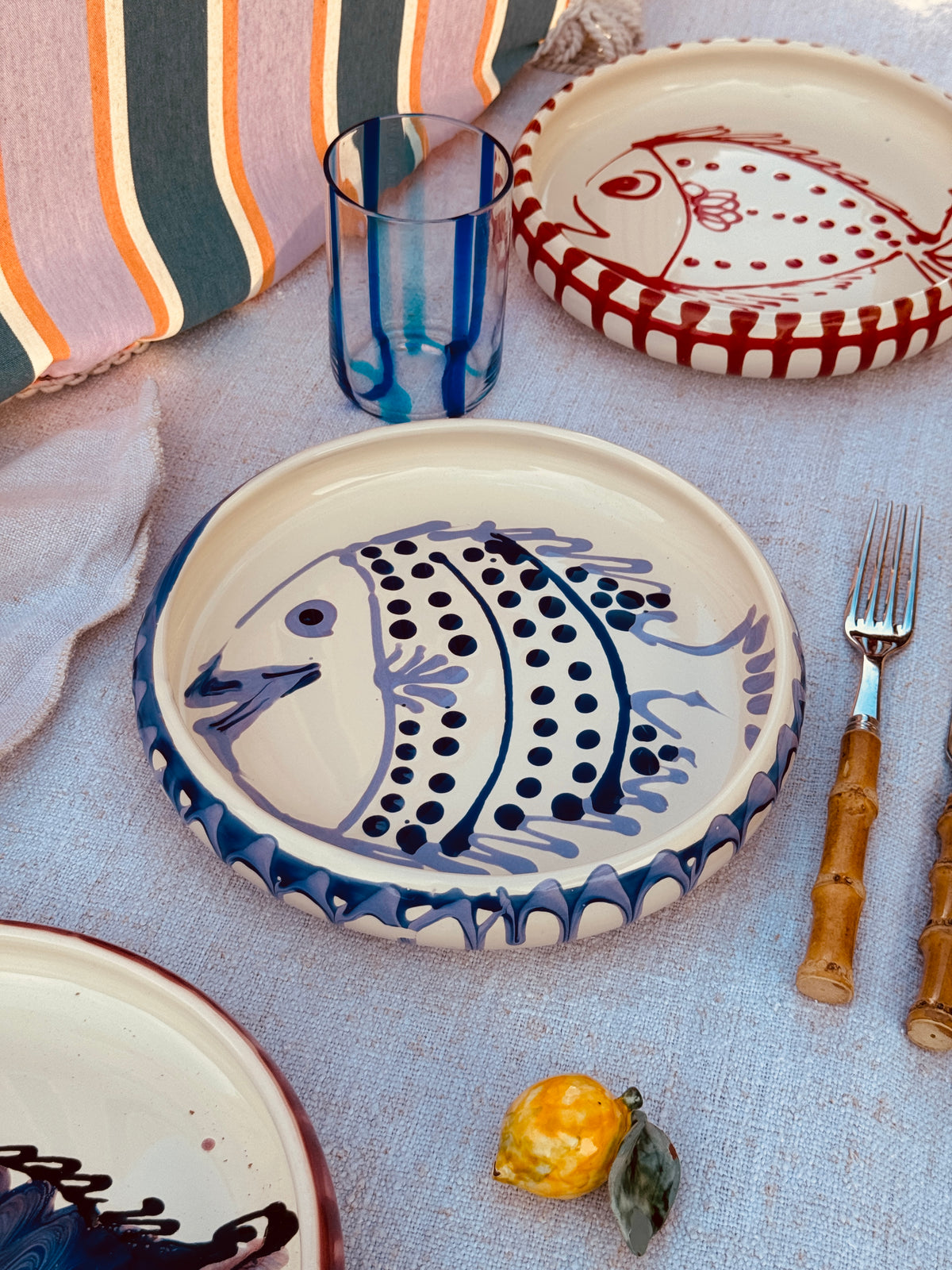 Unikat Italienischer Pastateller 25cm "Crazy Fish" – Handgemacht in Apulien