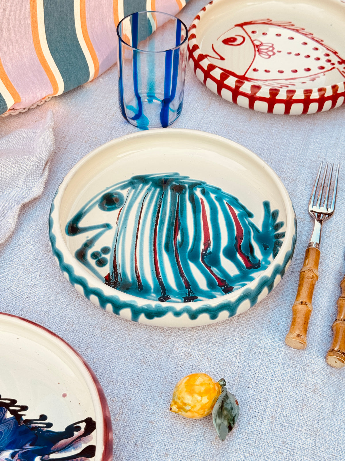 Unikat Italienischer Pastateller 25cm "Crazy Fish" – Handgemacht in Apulien