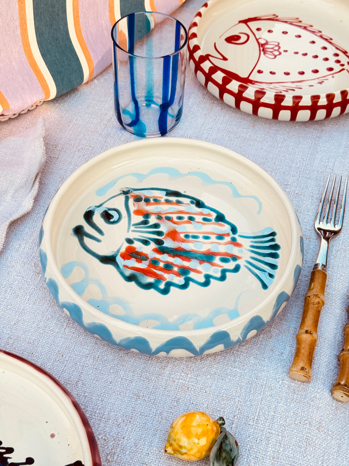 Unikat Italienischer Pastateller 25cm "Crazy Fish" – Handgemacht in Apulien