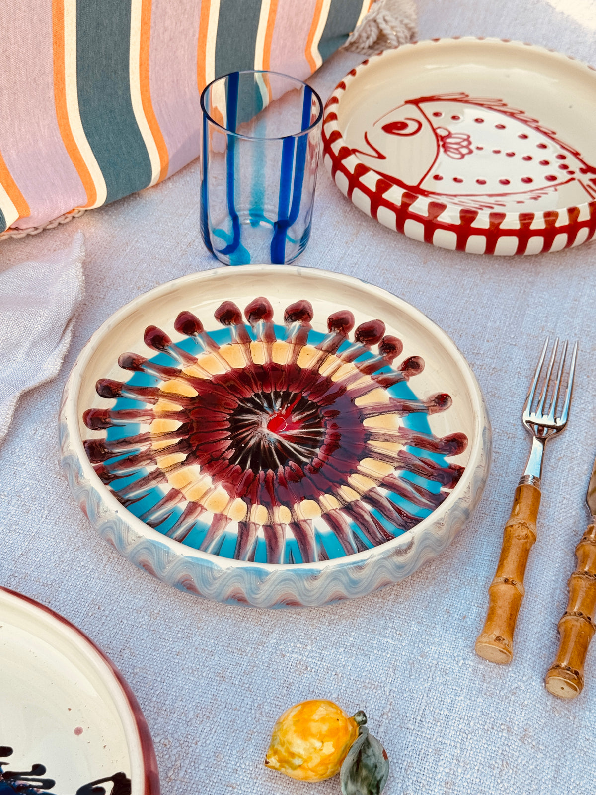 Italian Ceramic Pasta Plate 25cm | Handbemaltes Psychodelic Design UNIKAT