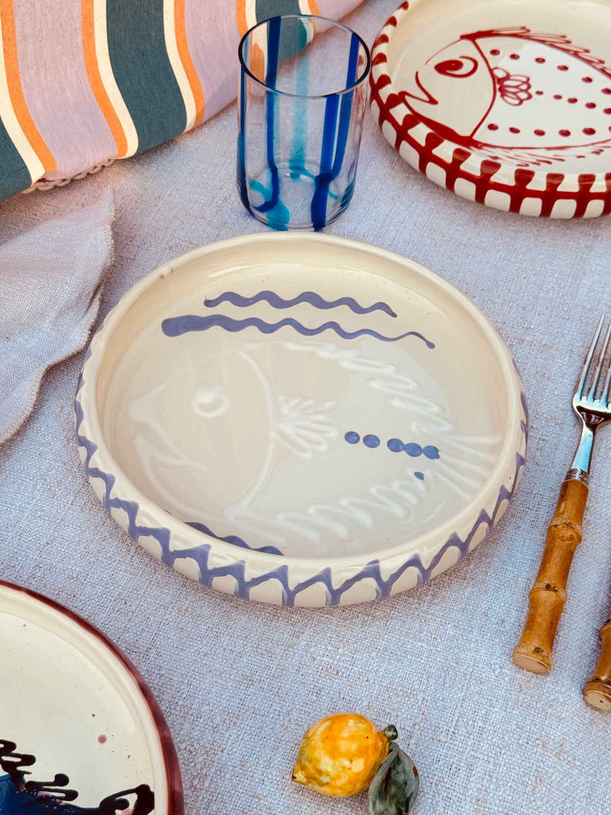 Unikat Italienischer Pastateller 25cm "Crazy Fish" – Handgemacht in Apulien